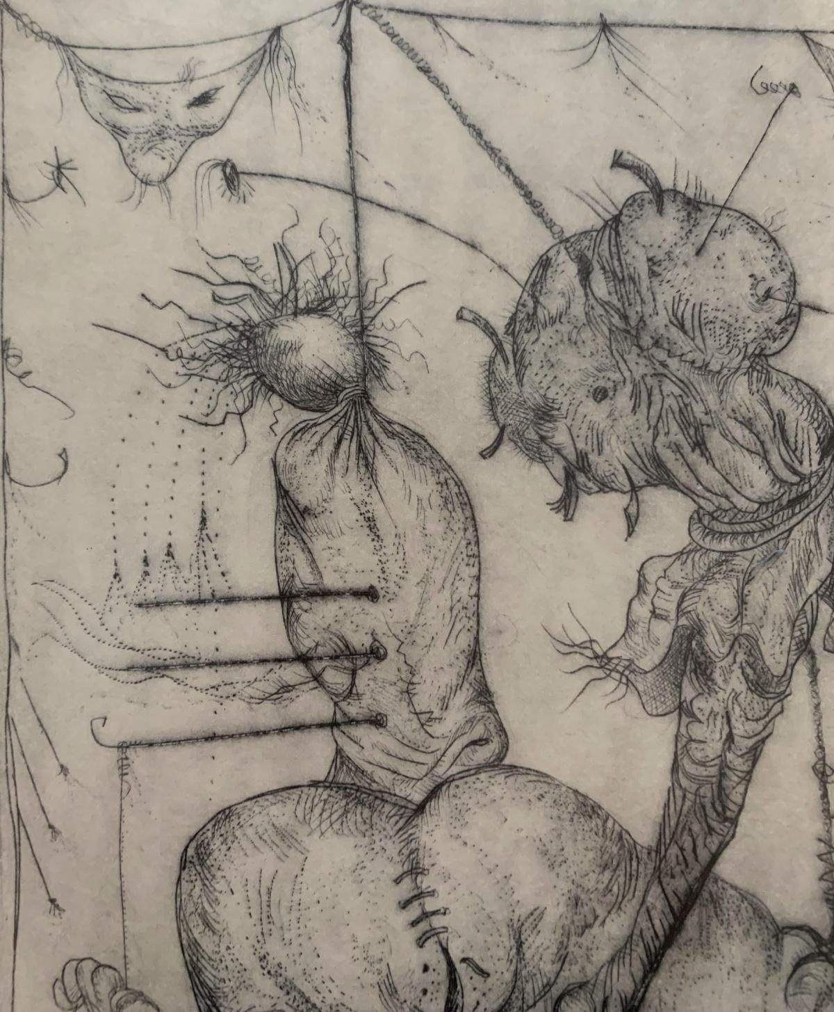 Leszek Rózgaa Duet. Surrealistic Etching, Monochromatic, Minimalistic, Polish Art1971 photo for sale