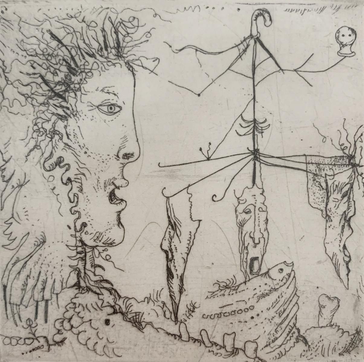 Leszek Rózgamerry Go Round. Surrealistic Etching, Monochromatic, Minimalistic, Polish Art1987
