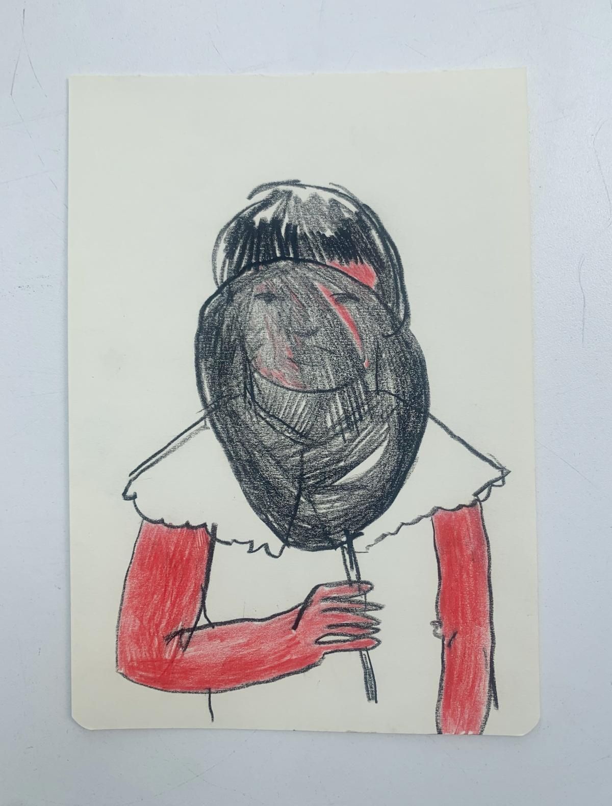 Hanna Ilczyszyngirl With A Baloon. Figurative Ink And Crayons Drawing, Polish Art2024 photo Art