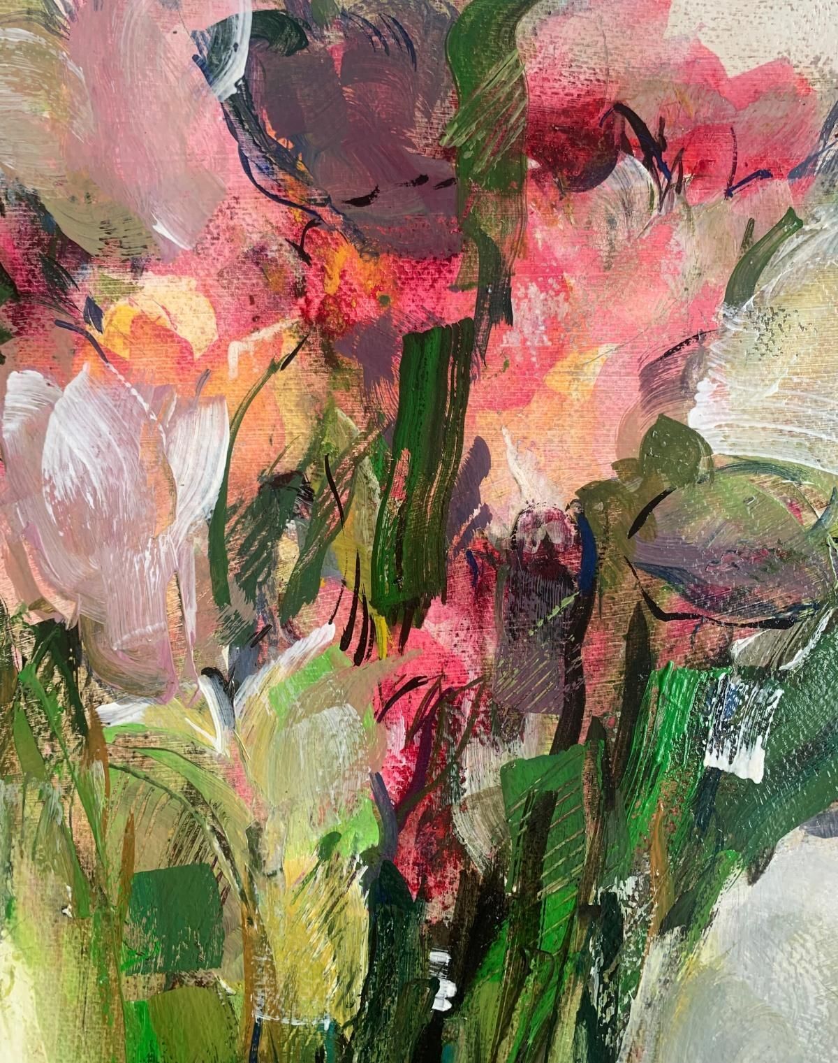 Bożena Lesiaktulips. Gouache Painting, Abstract, Figurative, Flowers, Polish Art2024 photo Art