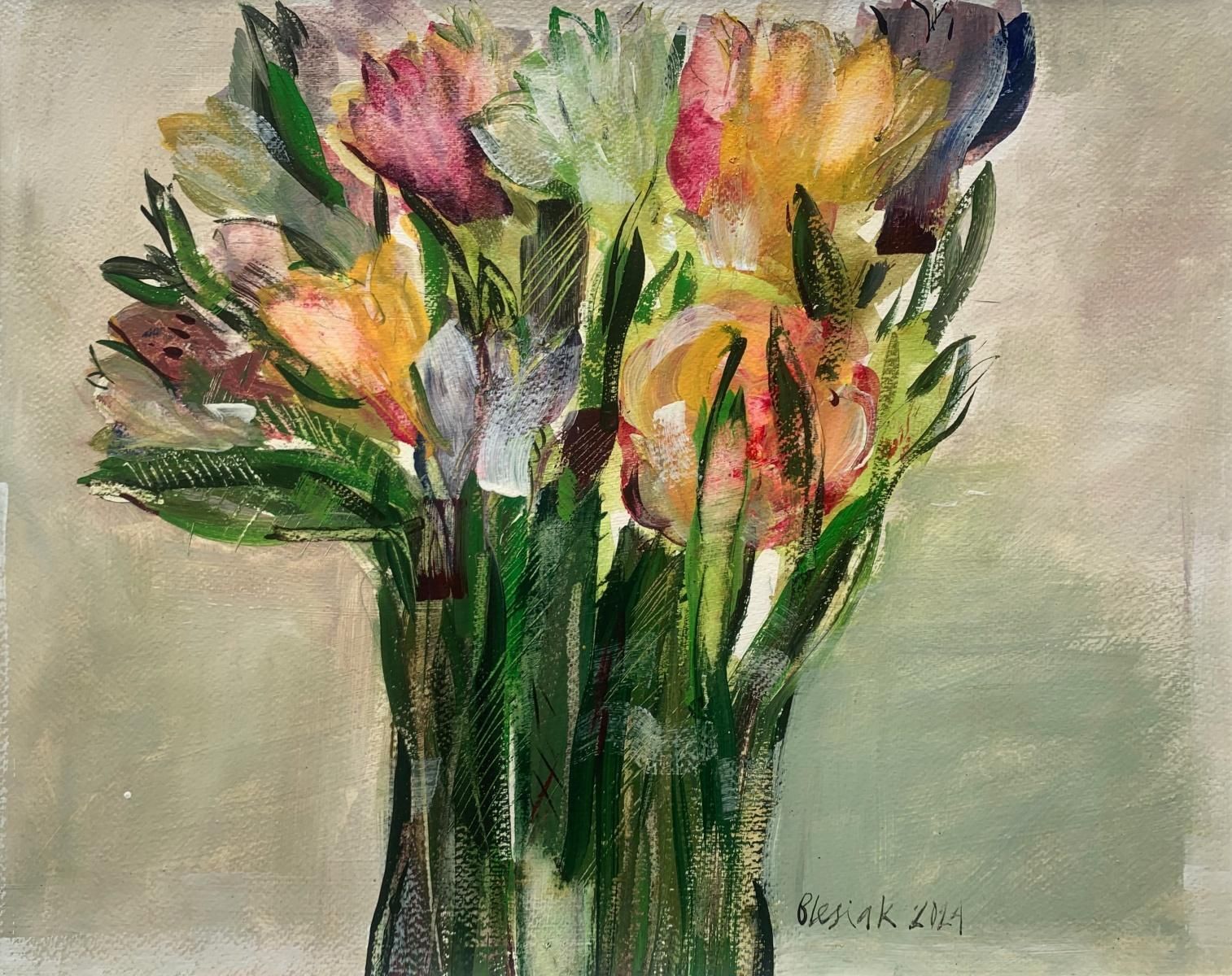 Bożena Lesiaktulips. Gouache Painting, Abstract, Figurative, Flowers, Polish Art2024