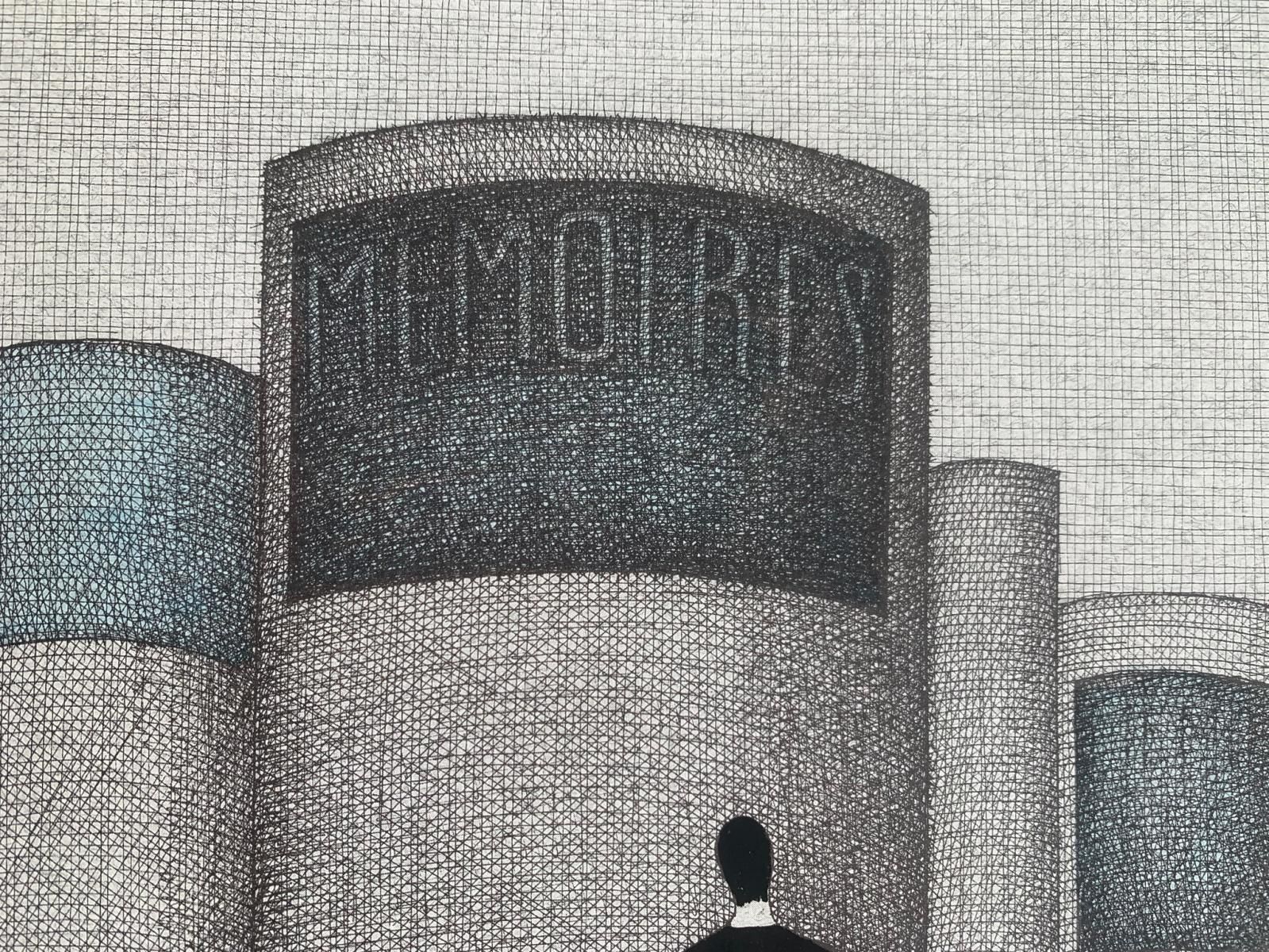 Joanna Wiszniewska Domanskadiaries. Figurative Print, Symbolic Surrealism, Grey And Blue, Polish Art2001 photo Art