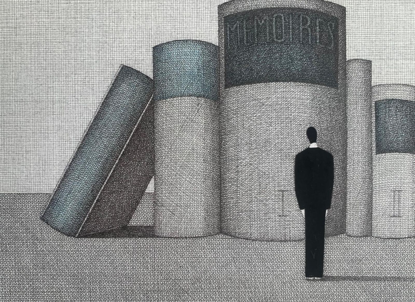 Joanna Wiszniewska Domanskadiaries. Figurative Print, Symbolic Surrealism, Grey And Blue, Polish Art2001 photo 343.0