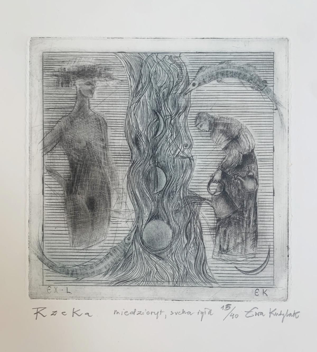Ewa Kutylaka River. Drypoint Print, Limited Edition, Black And White, Polish Artist2012 photo Art