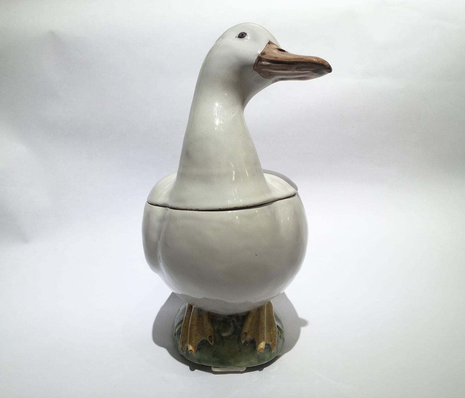 Italy Mid 18th Century White Majolica Duck By Manifattura Pasquale Antonibon photo vintage