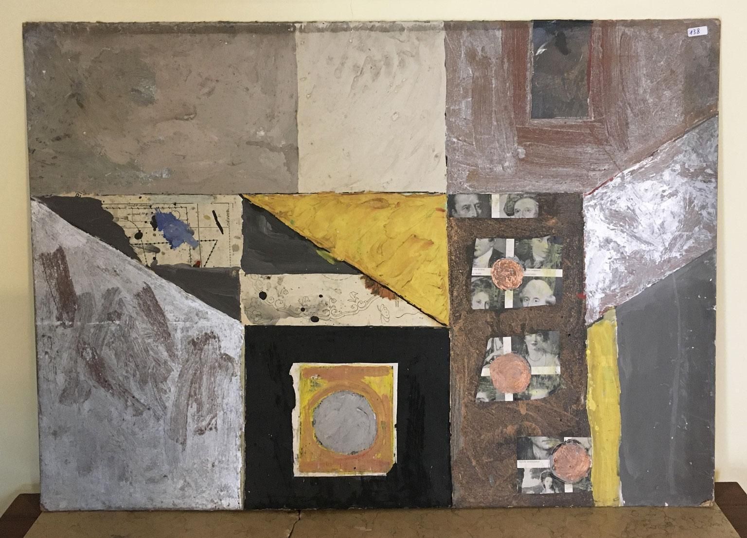 1960 Abstract Painting And Paper Collage Ermete By Ermete Lancini photo for sale