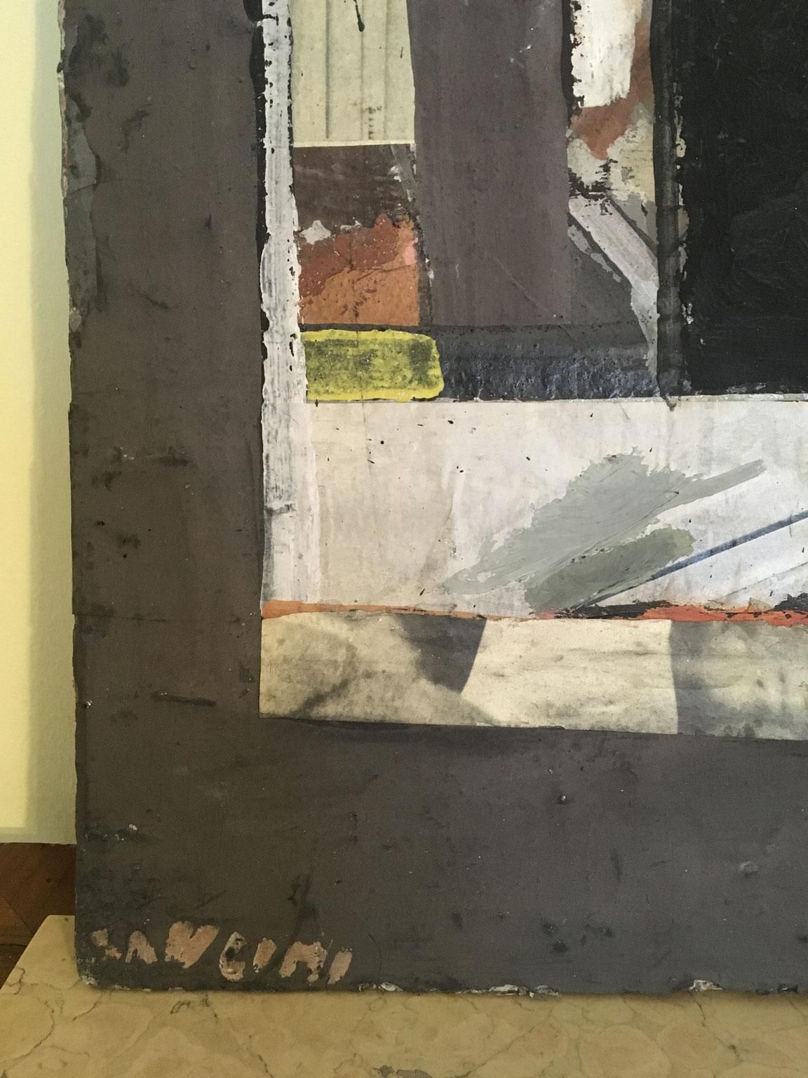 1962 Italy Abstract Painting And Paper Collage By Ermete Lancini photo vinterior