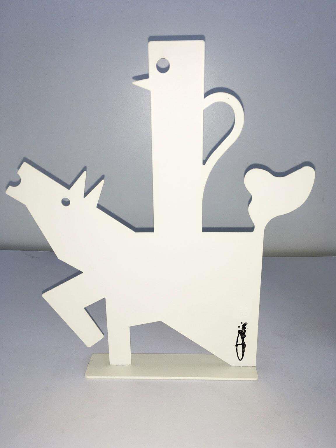 Italy 1980 Riccardo Dalisi White Painted Metal Sculpture Muccacaffè photo buy