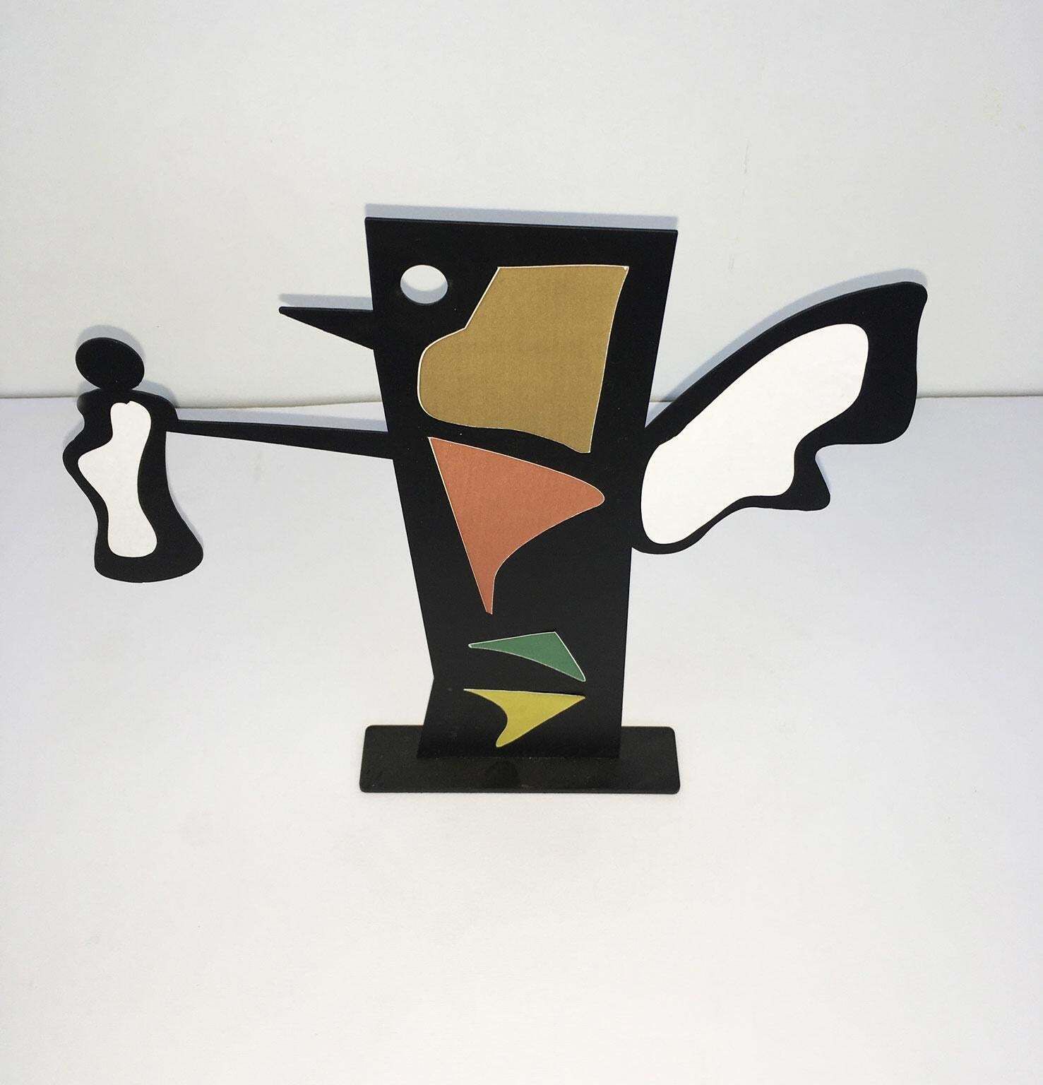 photo furniture Italy 1980 Riccardo Dalisi Black Metal Painted Sculpture Caffellatte