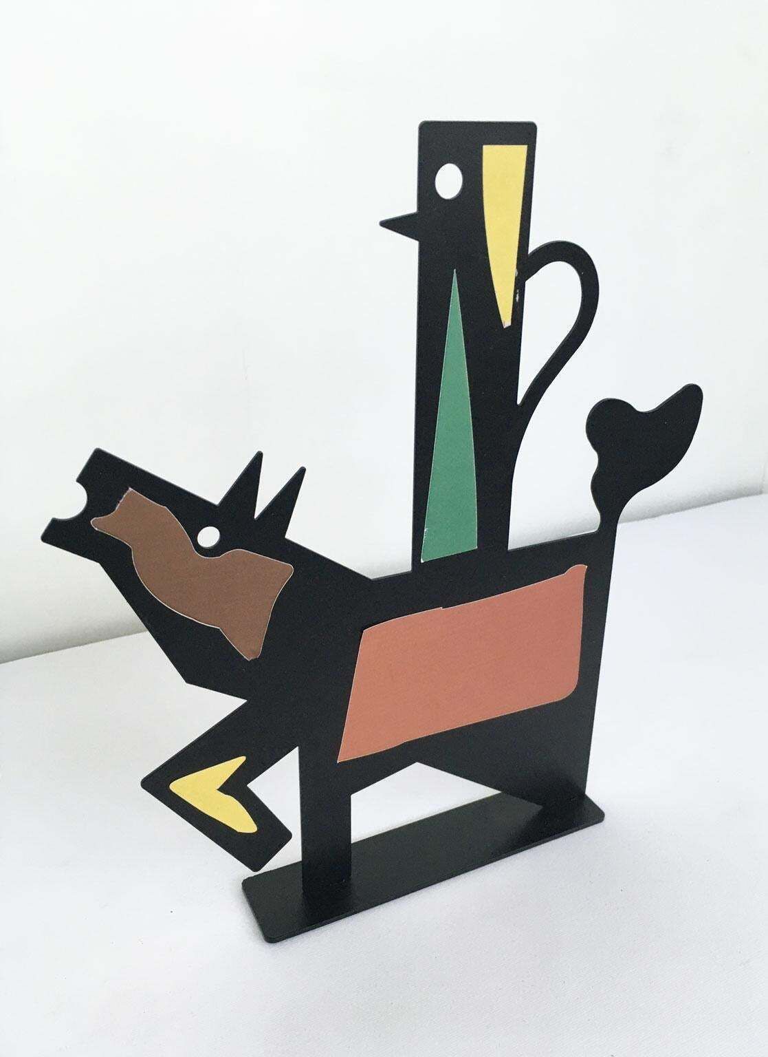 photo vintage Italy 1980 Riccardo Dalisi White Painted Metal Sculpture Muccacaffè