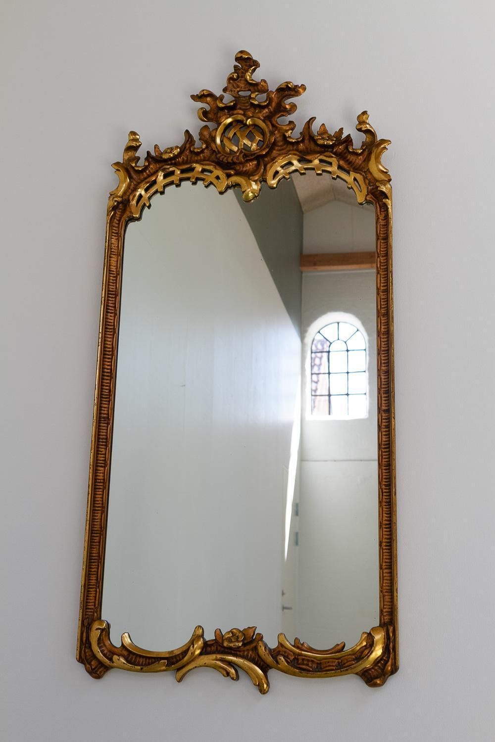 Home Decor Antique Italian Rococo Style Carved Giltwood Mirror, Late 19th Century. photo