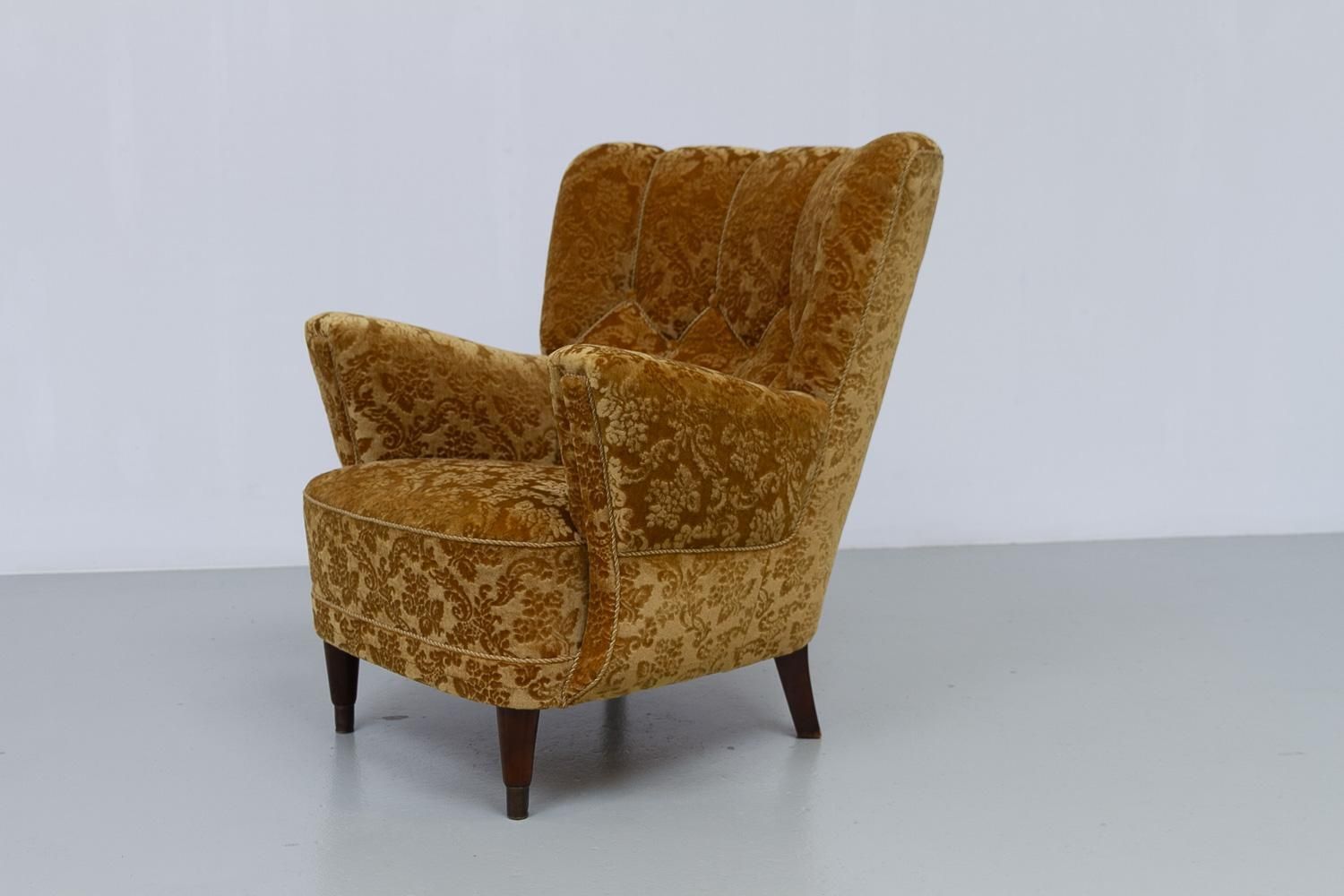 Danish Art Deco Lounge Chair In Golden Yellow Velvet, 1940s. photo buy