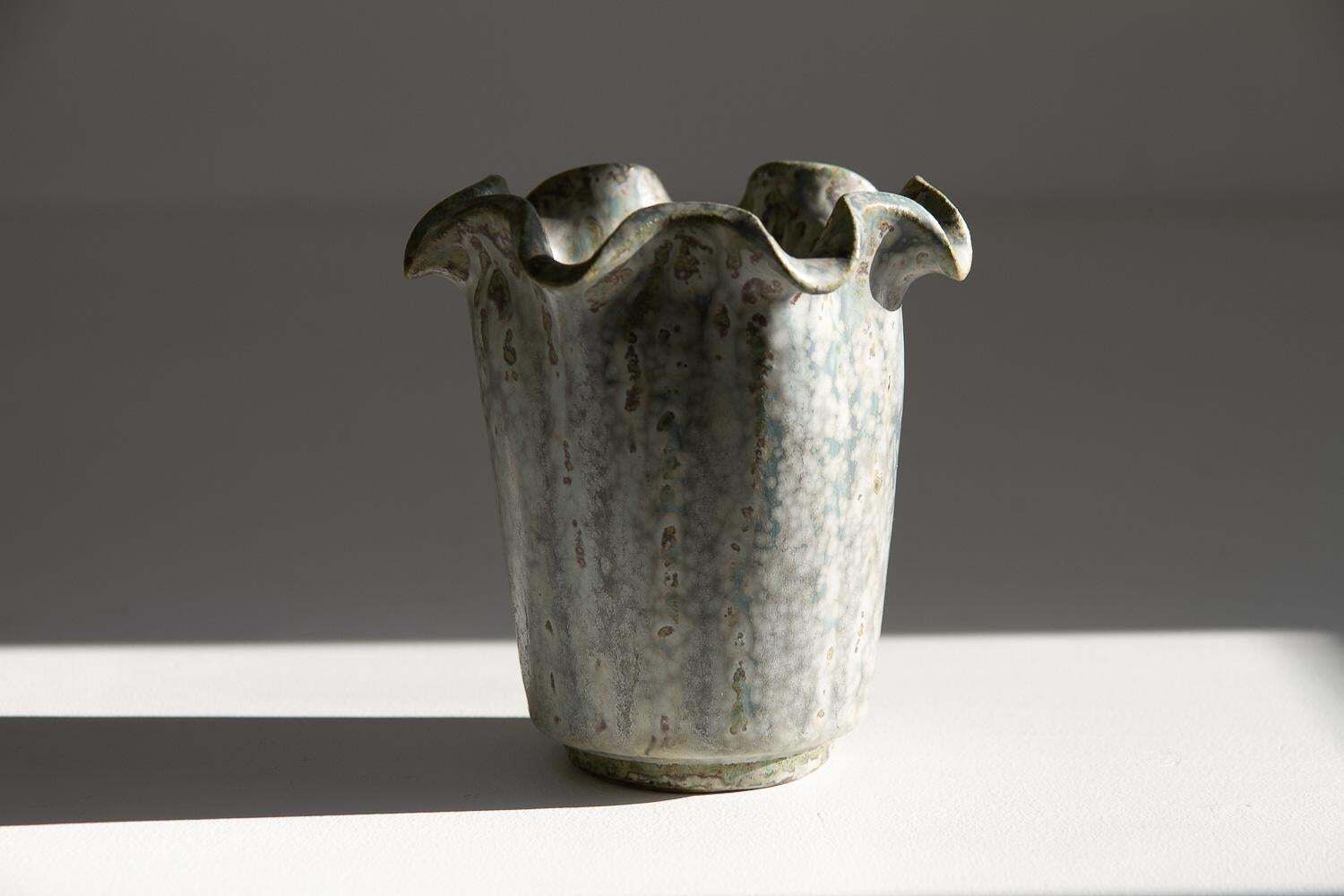photo buy Arne Bang Stoneware Vase With Blue And Green Glaze, Denmark 1940s.