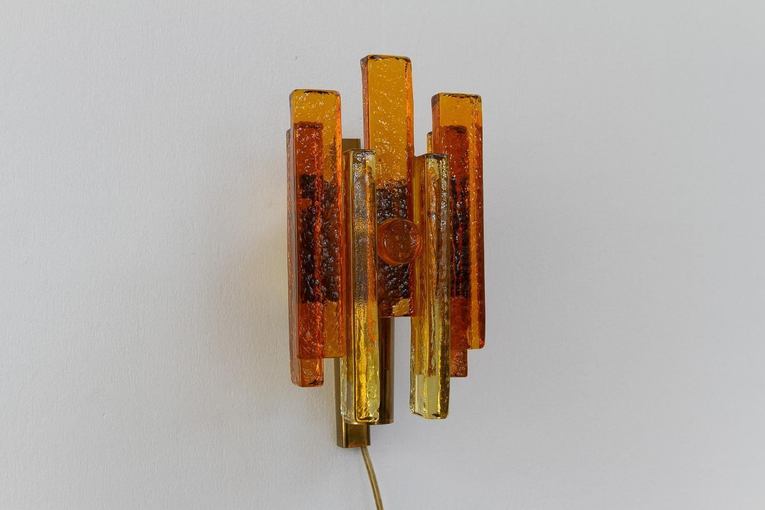Stacked Glass And Brass Wall Sconce By Svend Aage Holm Sørensen, 1960s. photo vintage