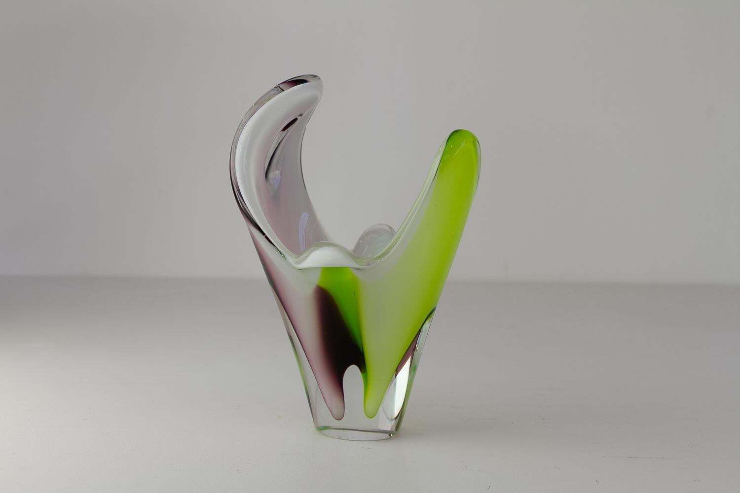 Mid Century Coquille Glass Vase By Paul Kedelv For Flygsfors Sweden, 1950s. photo furniture