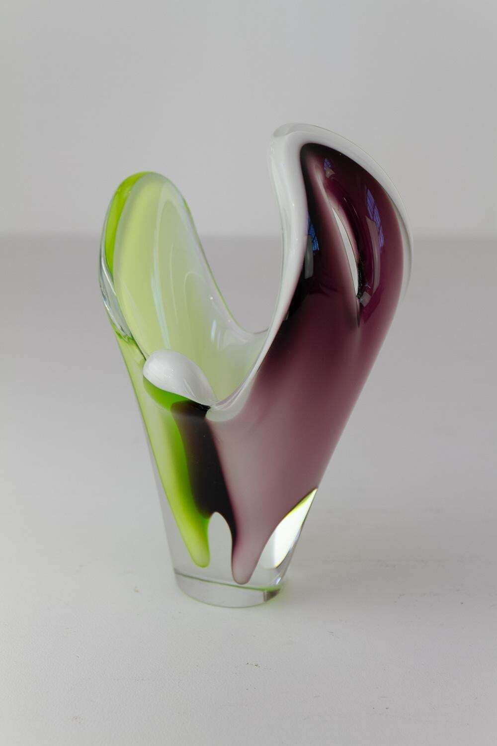 Mid Century Coquille Glass Vase By Paul Kedelv For Flygsfors Sweden, 1950s. photo 214.0