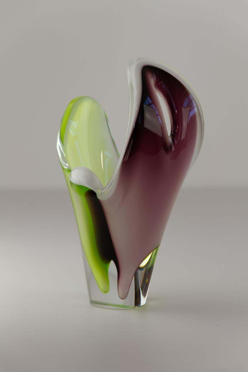 photo vintage Mid Century Coquille Glass Vase By Paul Kedelv For Flygsfors Sweden, 1950s.