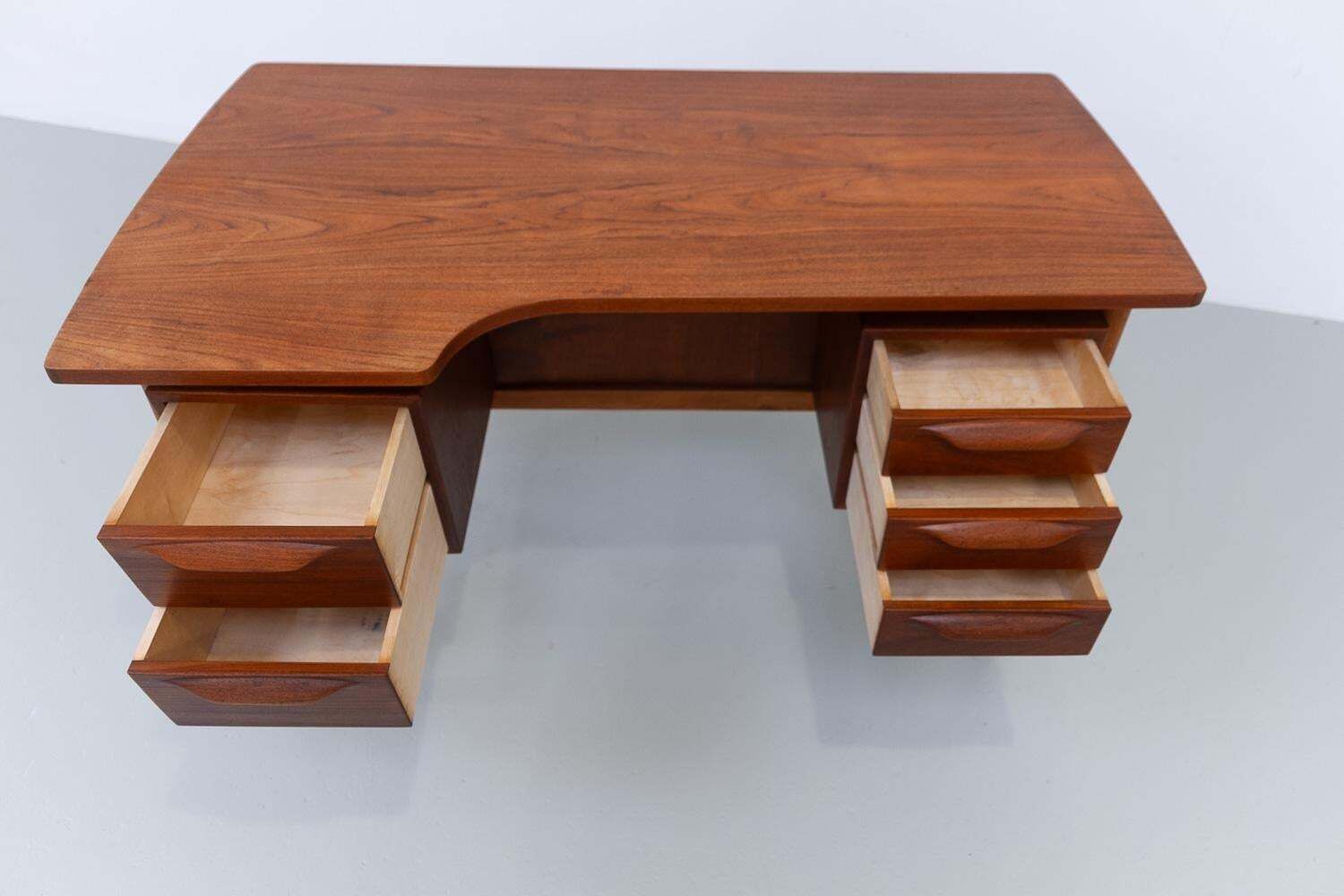 Danish Mid Century Modern Asymmetrical Teak Desk, 1950s. photo buy