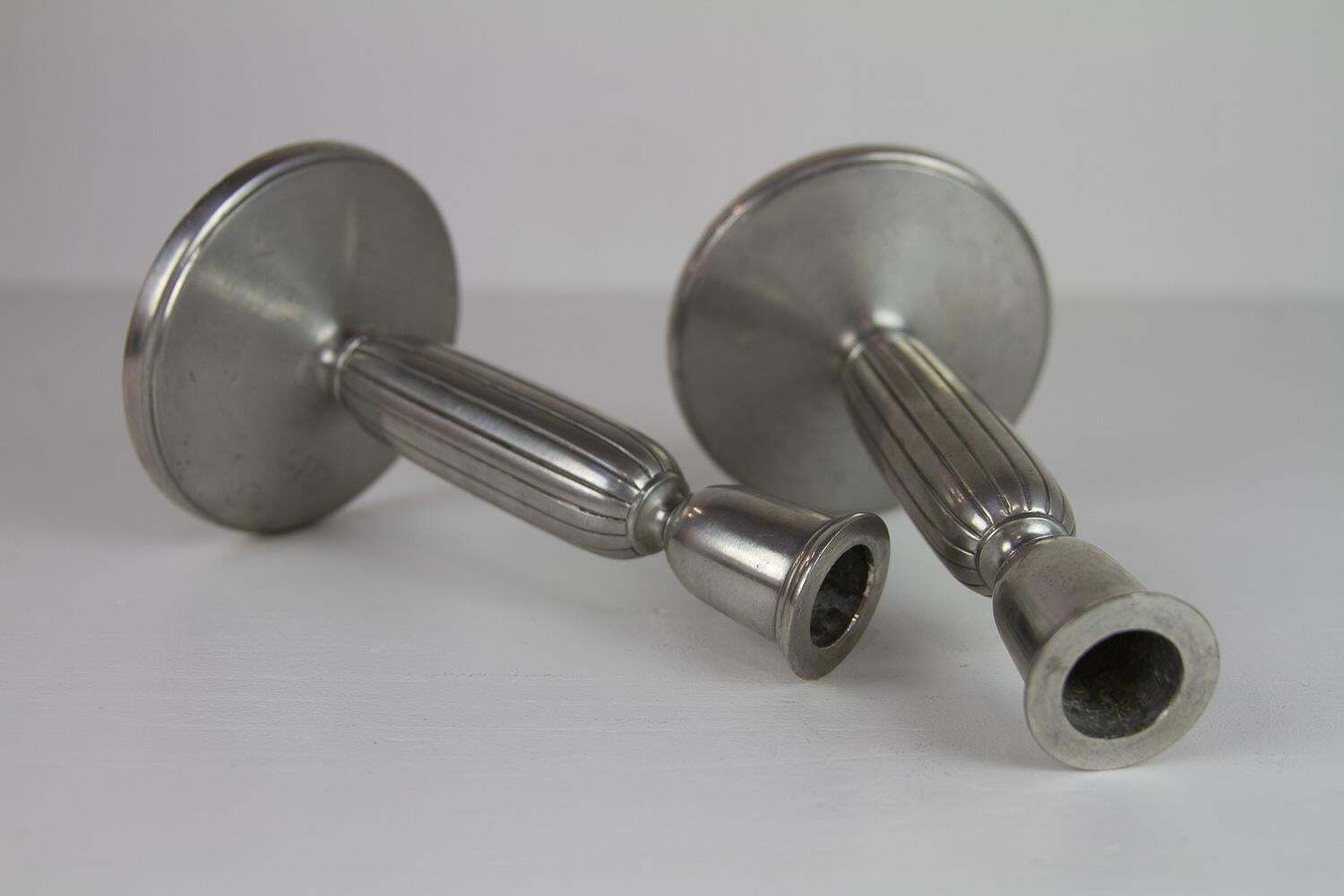 Art Deco Pewter Candle Holders By Just Andersen, 1930s. Set Of 2. photo vinterior