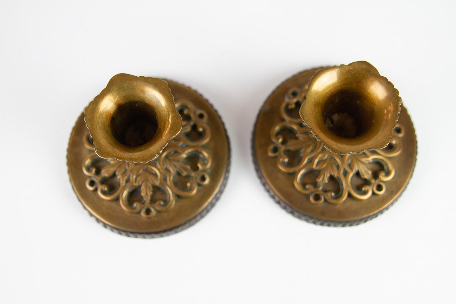 Vintage Danish Art Nouveau Bronze Candleholders, 1930s. Set Of 2. photo for sale