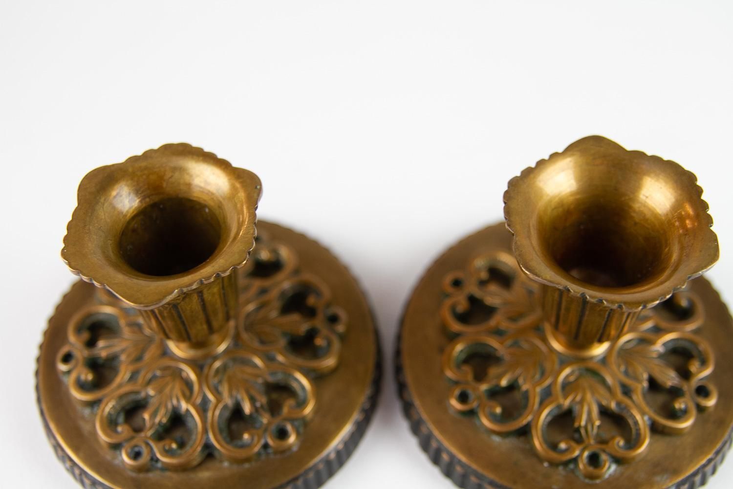 photo buy Vintage Danish Art Nouveau Bronze Candleholders, 1930s. Set Of 2.