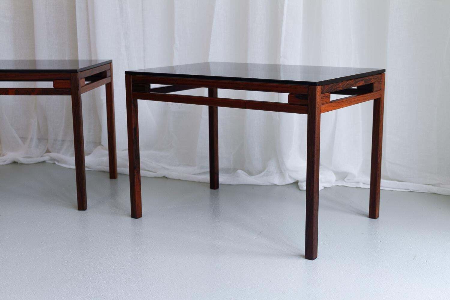 Danish Modern Side Tables In Rosewood And Glass, 1960s. Set Of 2. photo for sale