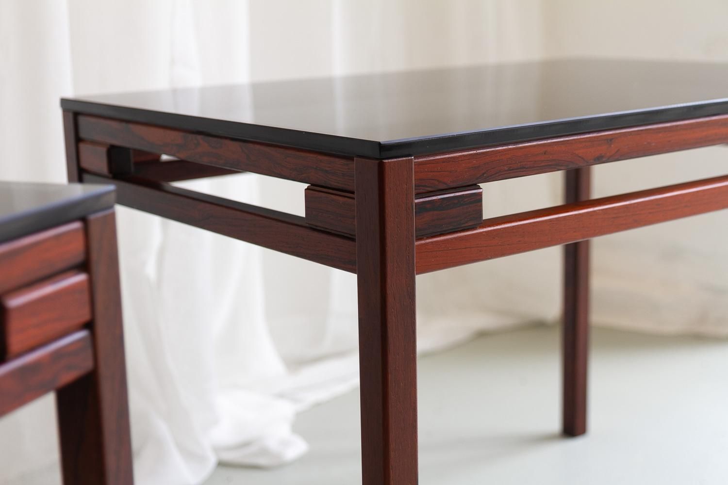 photo furniture Danish Modern Side Tables In Rosewood And Glass, 1960s. Set Of 2.