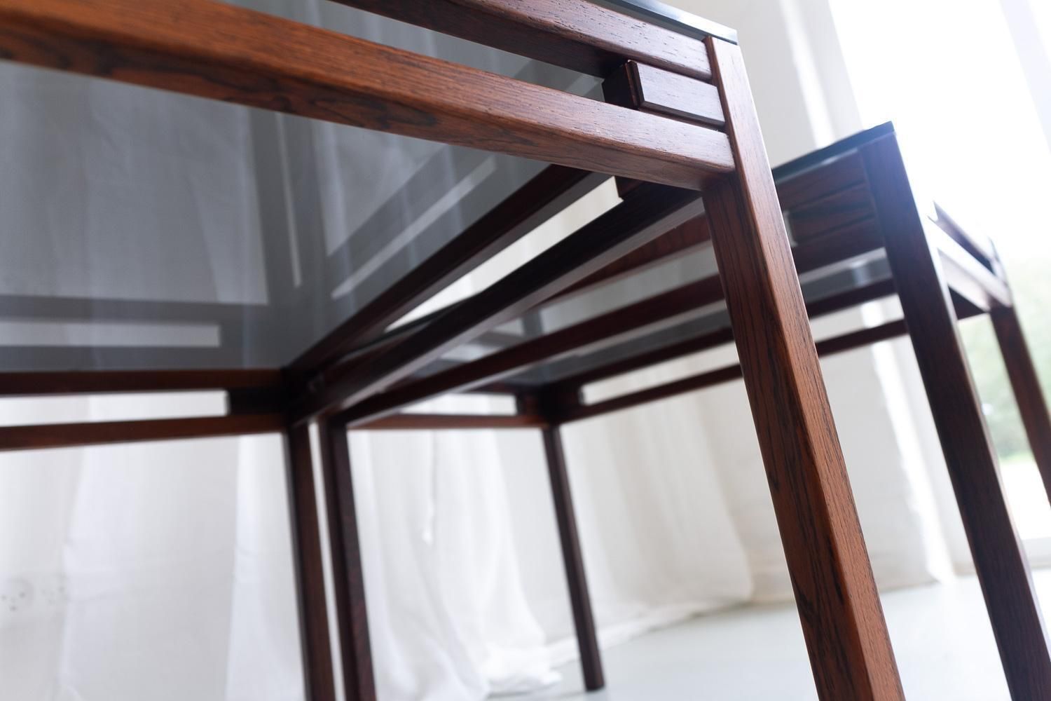 photo buy Danish Modern Side Tables In Rosewood And Glass, 1960s. Set Of 2.