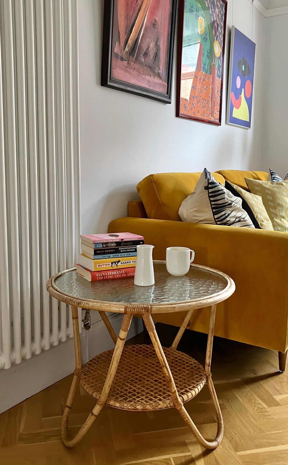 50's Vintage Round Bamboo Rattan Glass Coffee Table photo furniture