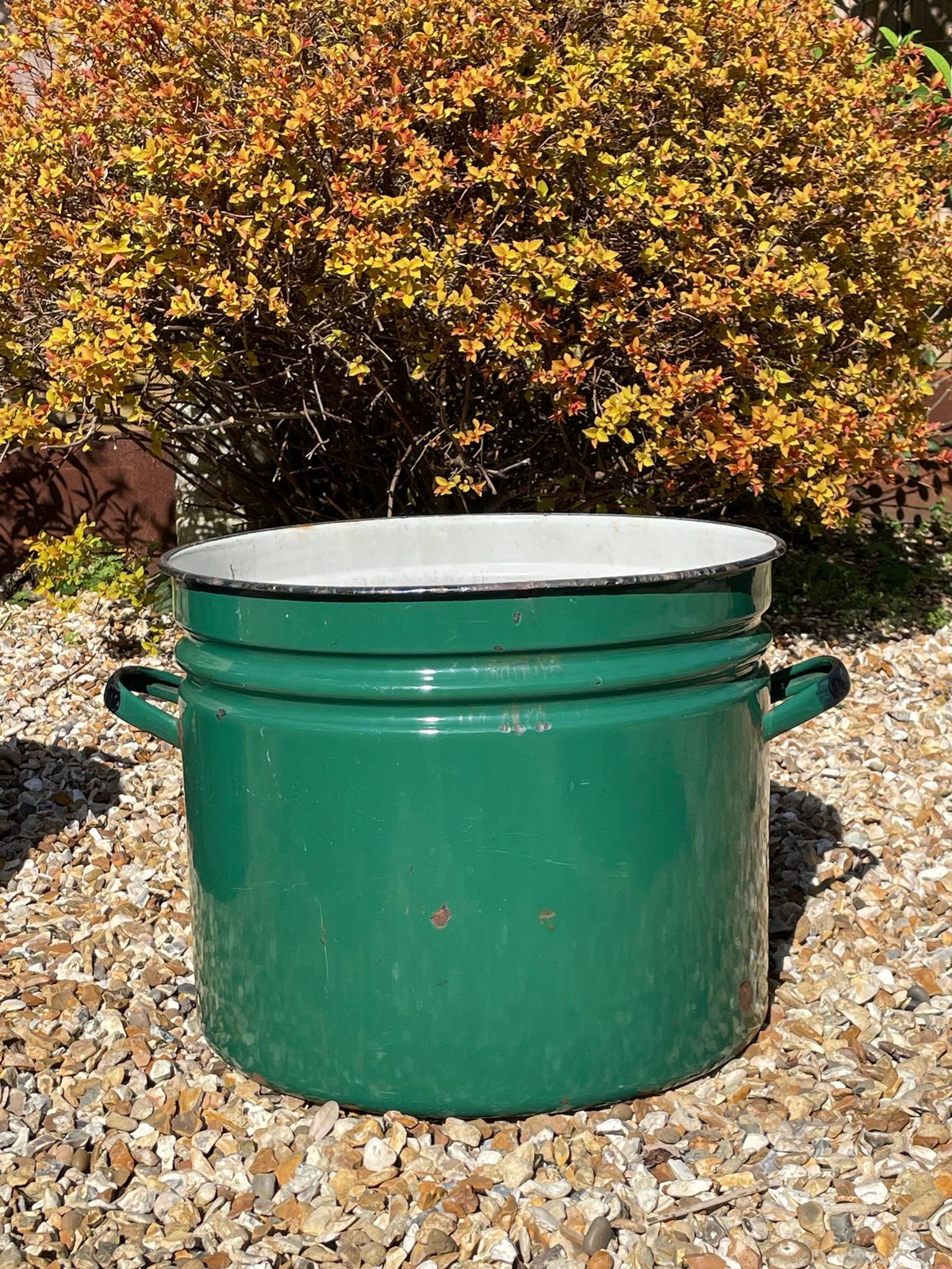 Extra Large Vintage Industrial Emerald Green Enamelled Metal Planter photo vintage