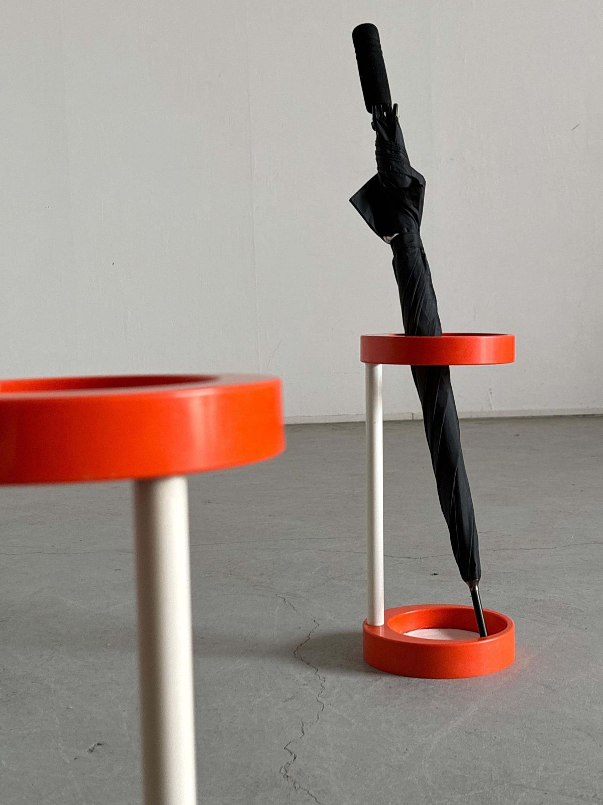 Space Age Umbrella Holder, Orange And White Plastic, Mid Century 1970s Stand photo buy