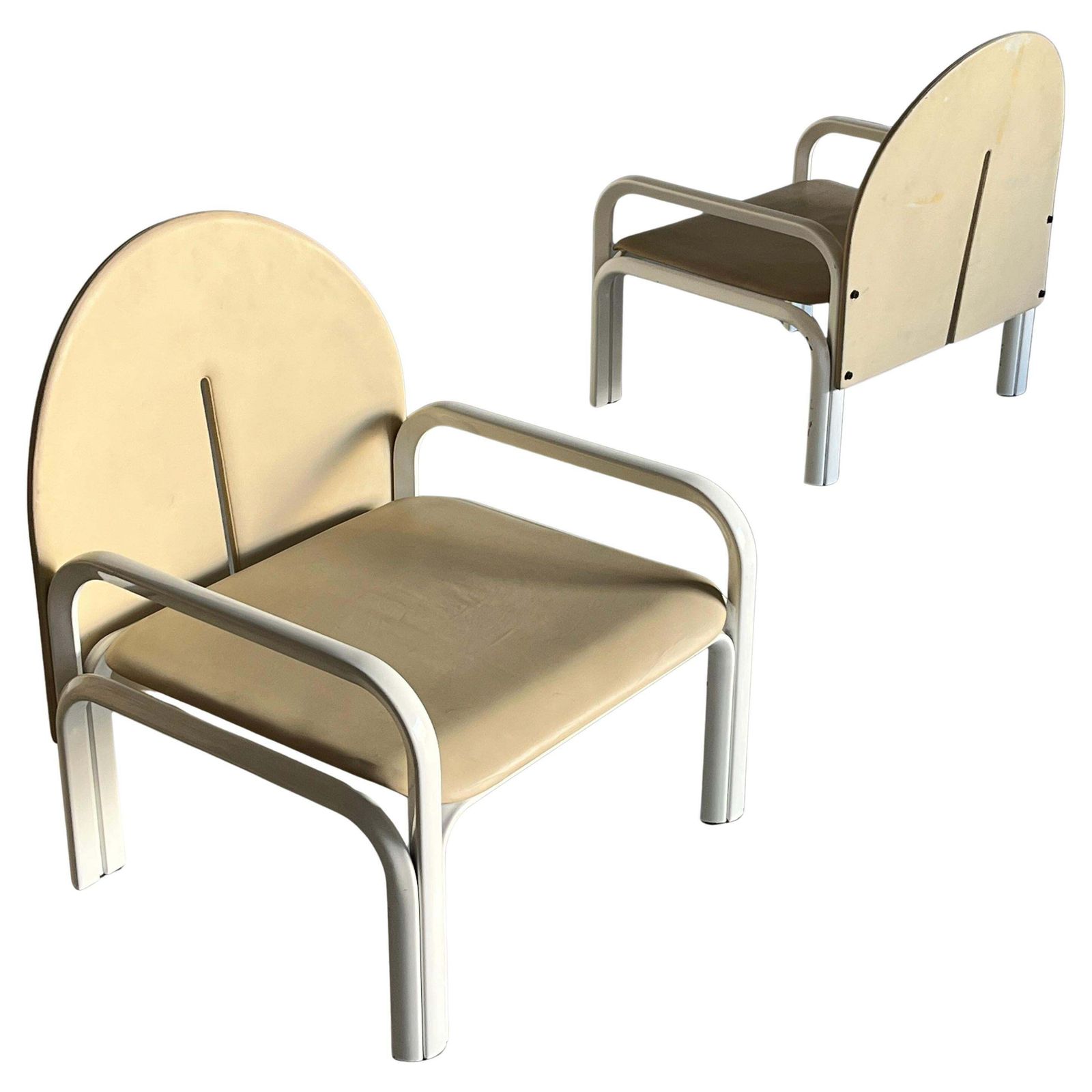 Pair Of Gae Aulenti '54l' Armchairs For Knoll International, Beige Leather, 70s