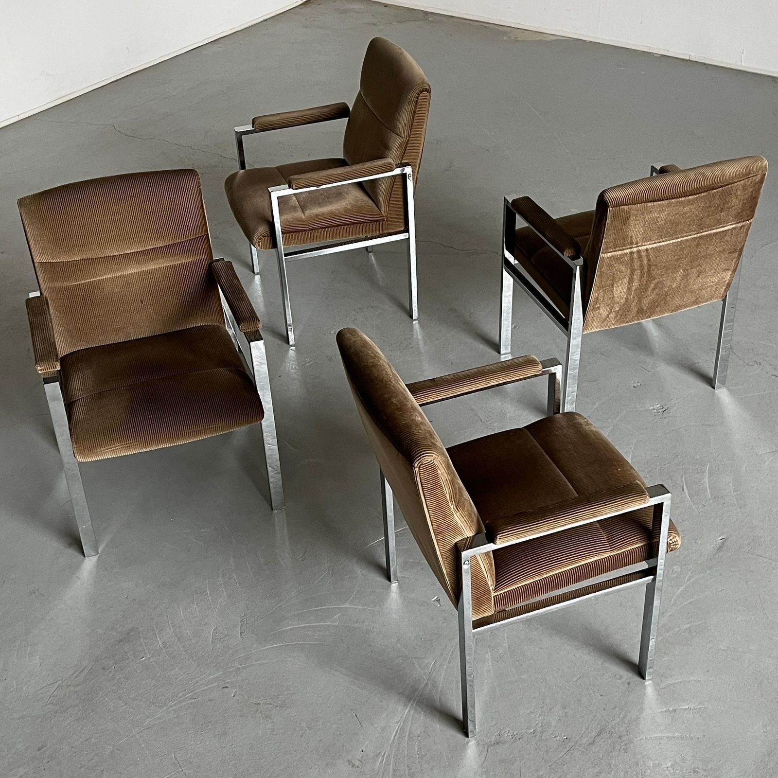 Mid Century Chrome Tubular Steel And Corduroy Upholstery Armchairs, 70s Germany photo 270.0