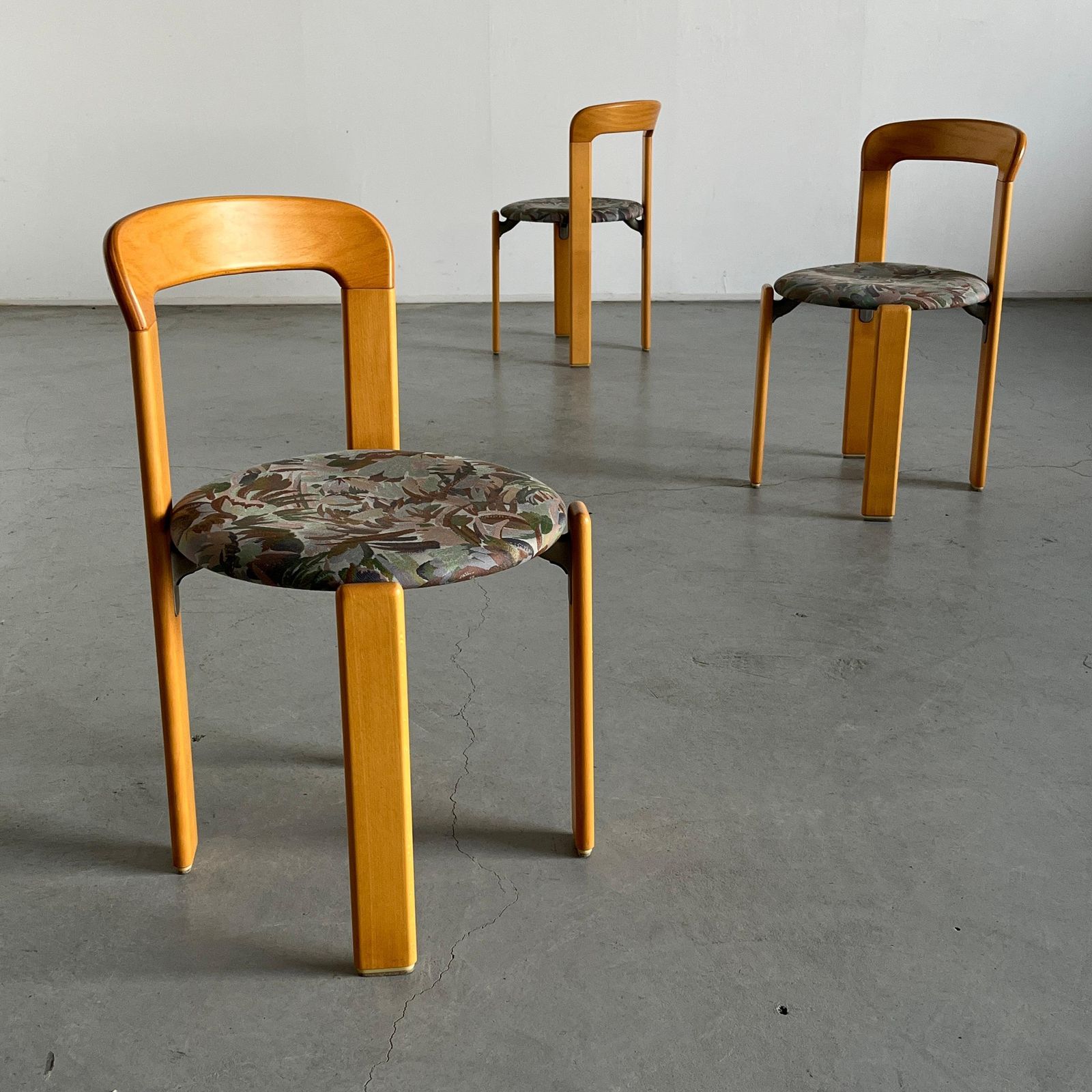 1 Of 3 Vintage Bruno Rey Mid Century Dining Chairs With Floral Pattern Seats photo furniture