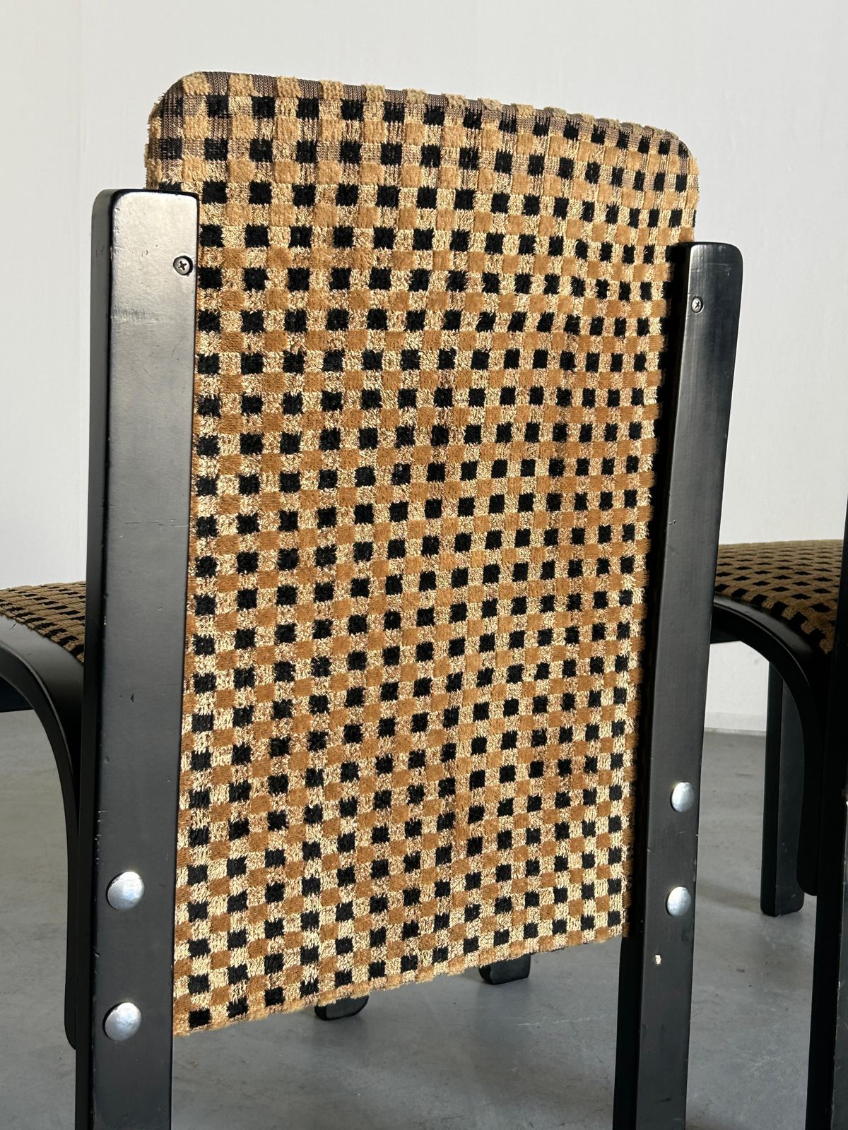 photo buy Set Of 4 Italian Sculptural Lacquered Bentwood Dining Chairs, Geometric Pattern