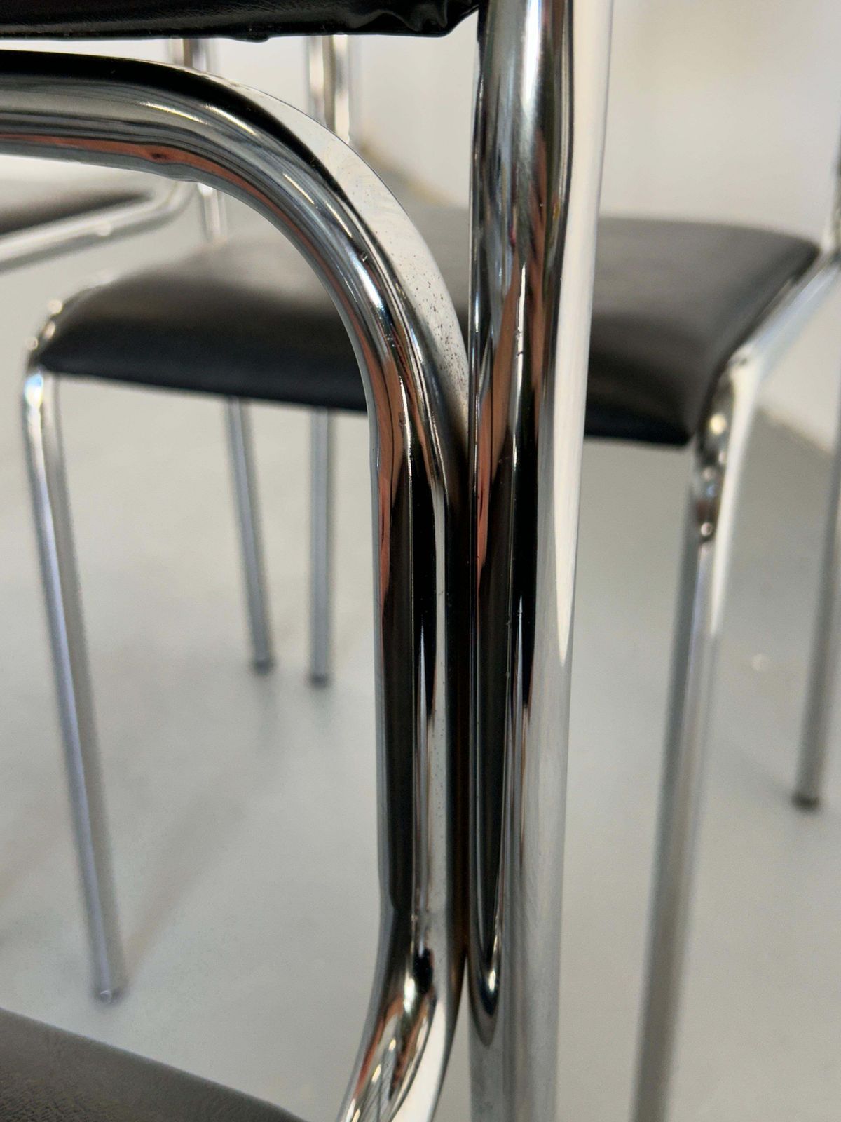 photo for sale 1 Of 8 Bauhaus Chrome Tubular Steel And Black Faux Leather Chairs, 1980s Italy