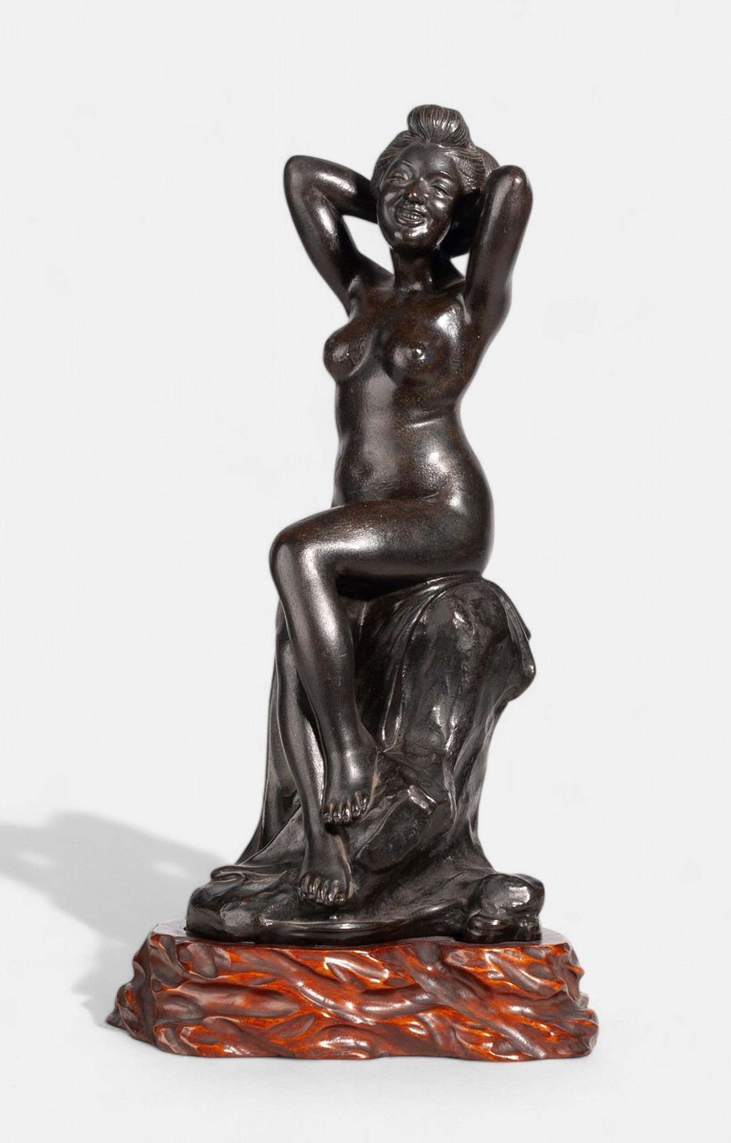 Late 19th Century Meiji Bronze Erotic Sculpture Of A Nude Sitting Woman In The Style Of Okazaki Sessei, Japan photo furniture