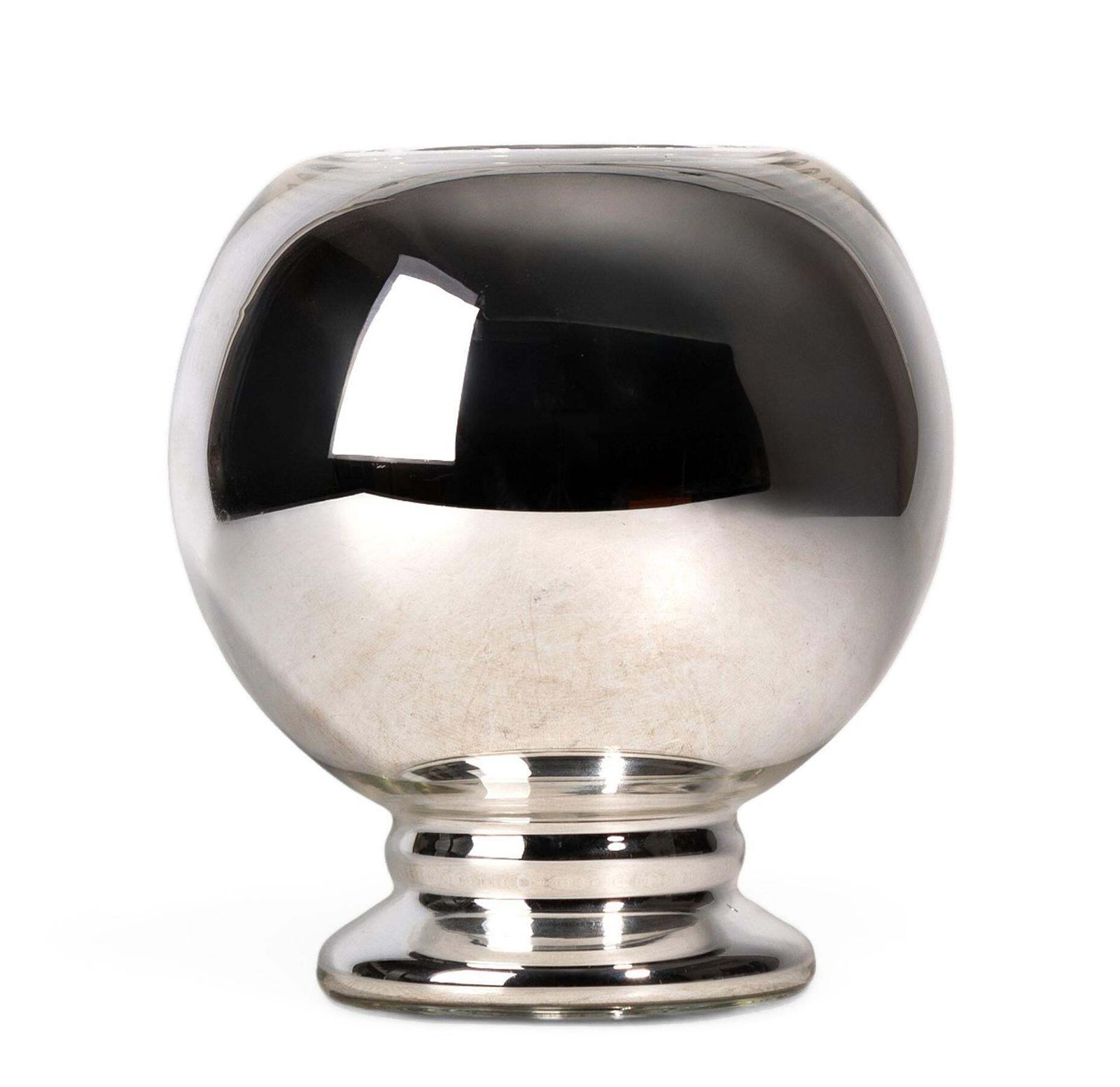 Mid 20th Century Space Age Modern Reflective Silvered Glass Footed Vase, Italy photo furniture