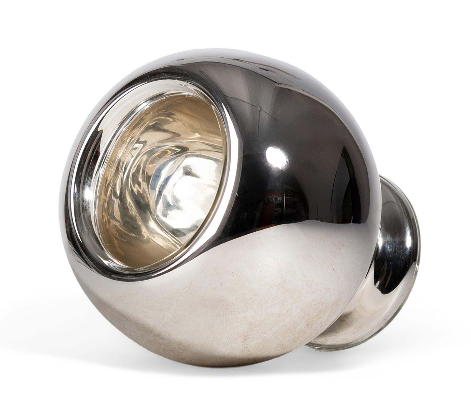 Mid 20th Century Space Age Modern Reflective Silvered Glass Footed Vase, Italy photo 925.0