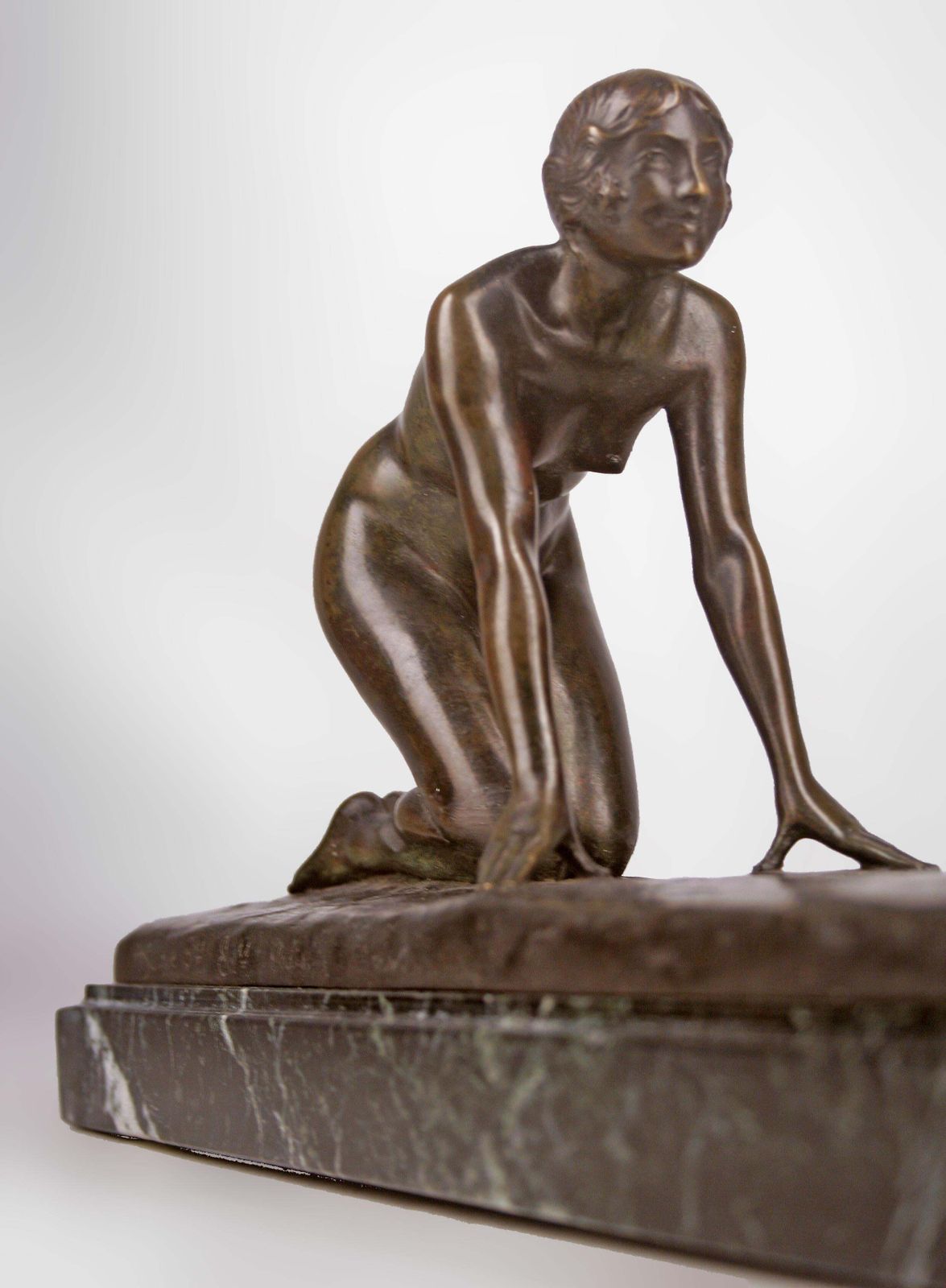 Art Déco Patinated Bronze Sculpture Of A Girl And A Jumping Goat With Marble Base By Paul Silvestre For Susse Frères photo Art