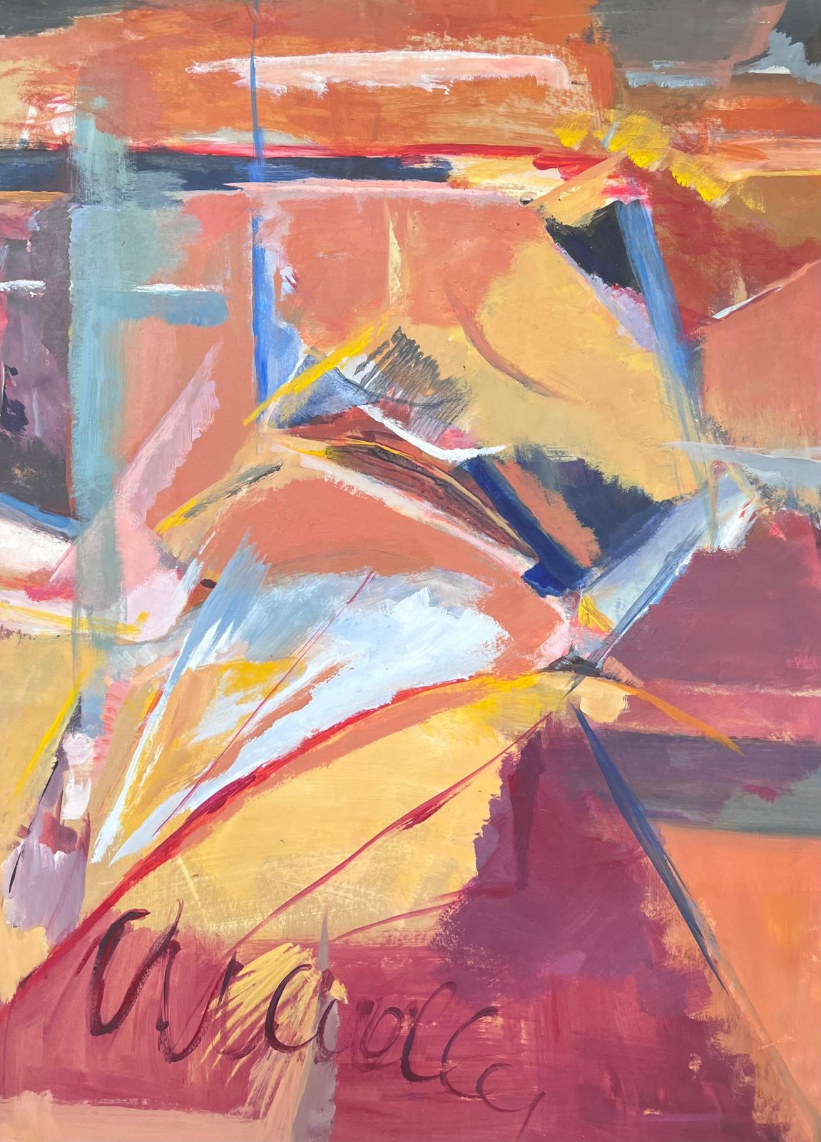 Marie Deloume (French Born 1942)huge French 20th Century Abstract Expression Painting 1980's Blur Of Colors