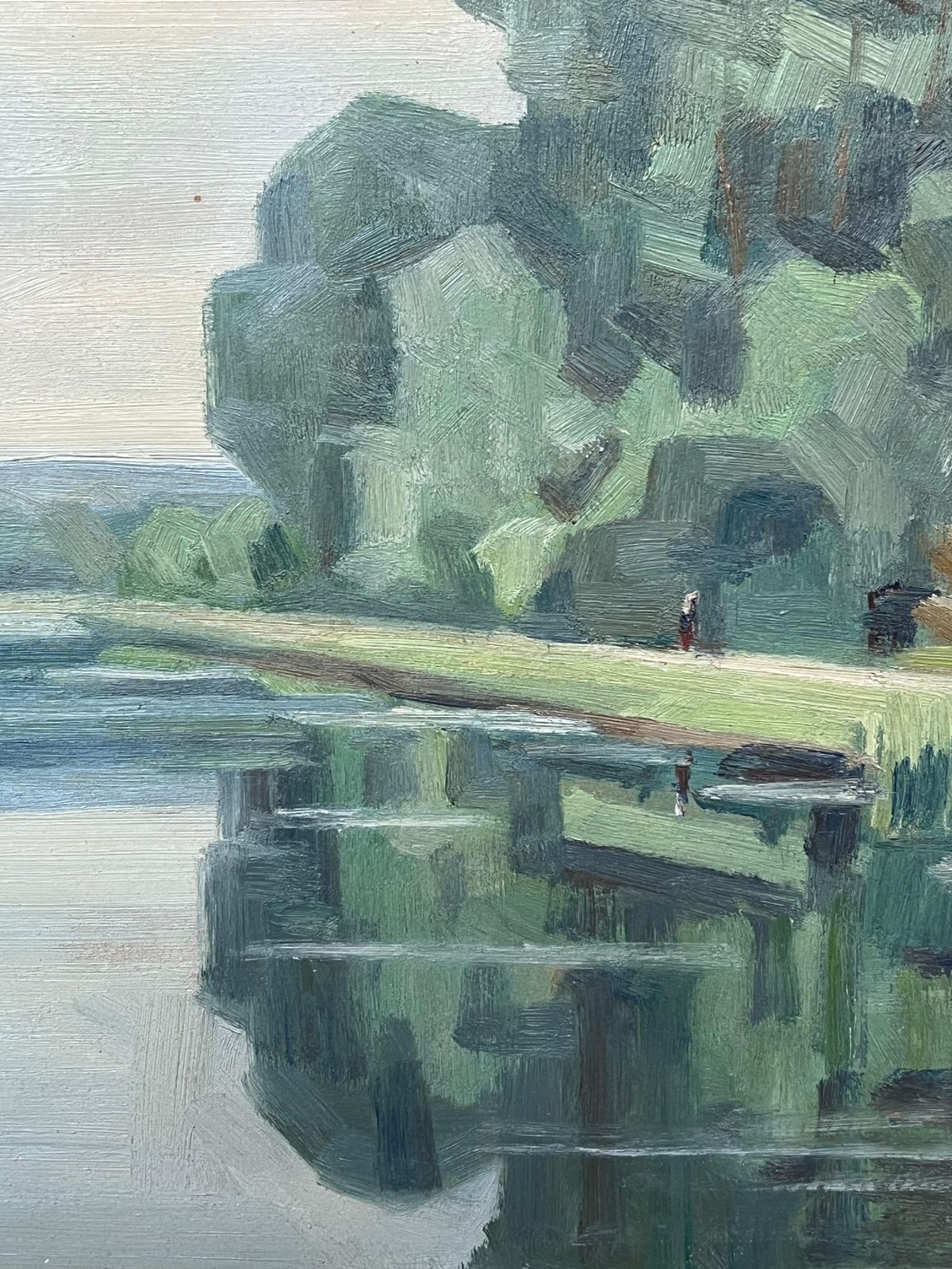 French School1940's French Modernist Signed Oil Painting Sludgy Green Moody River Landscape1946 photo 841.0