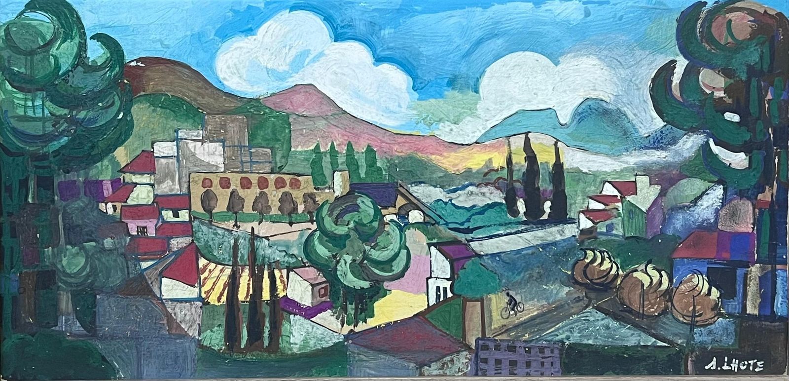 Large 20th Century French Modernist Provencal Landscape Cubist Village Houses20th Century photo buy