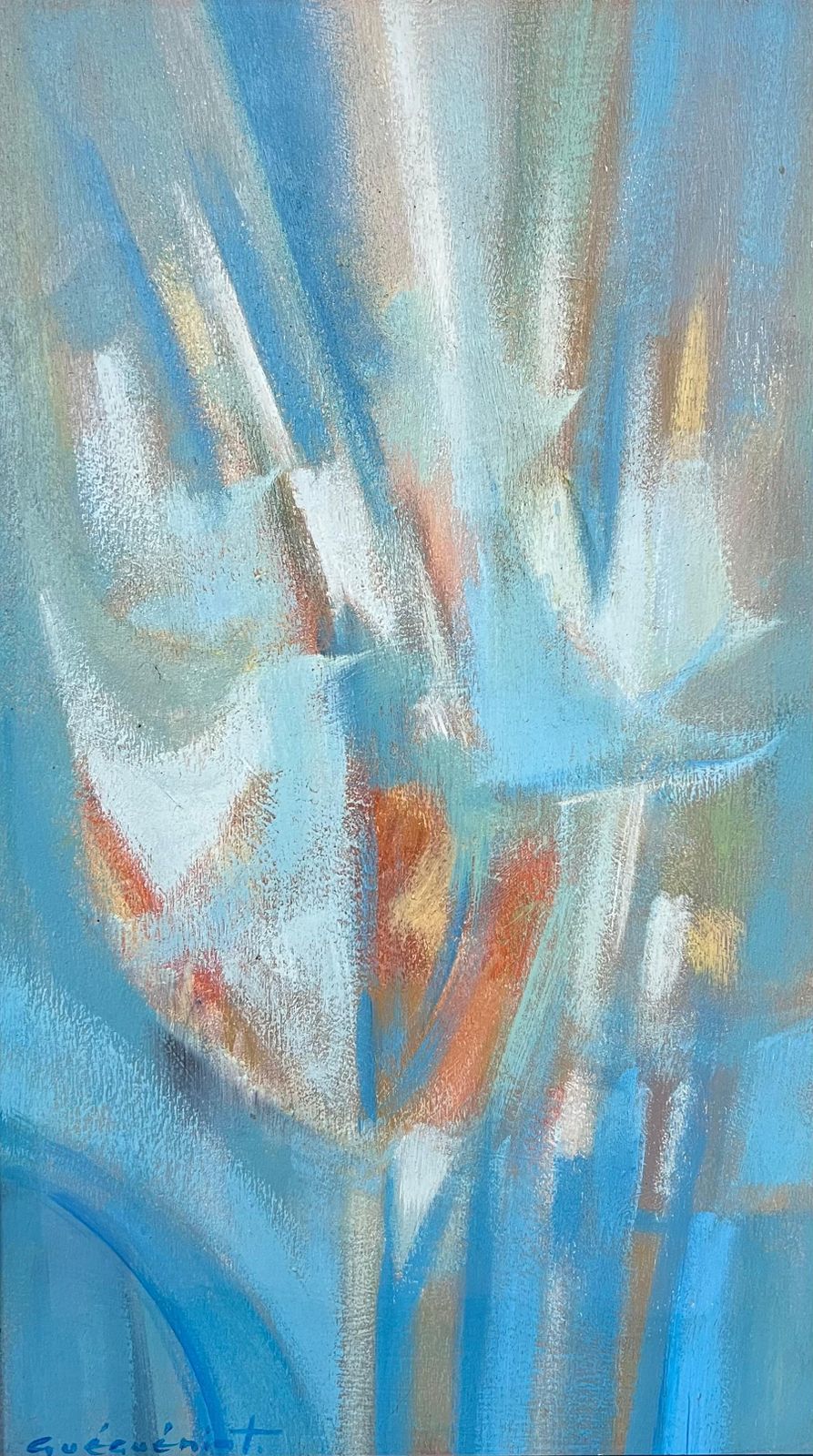 Gerard Guegueniat1970's French Abstract Original Painting Blues Oranges And Whites Signed photo furniture