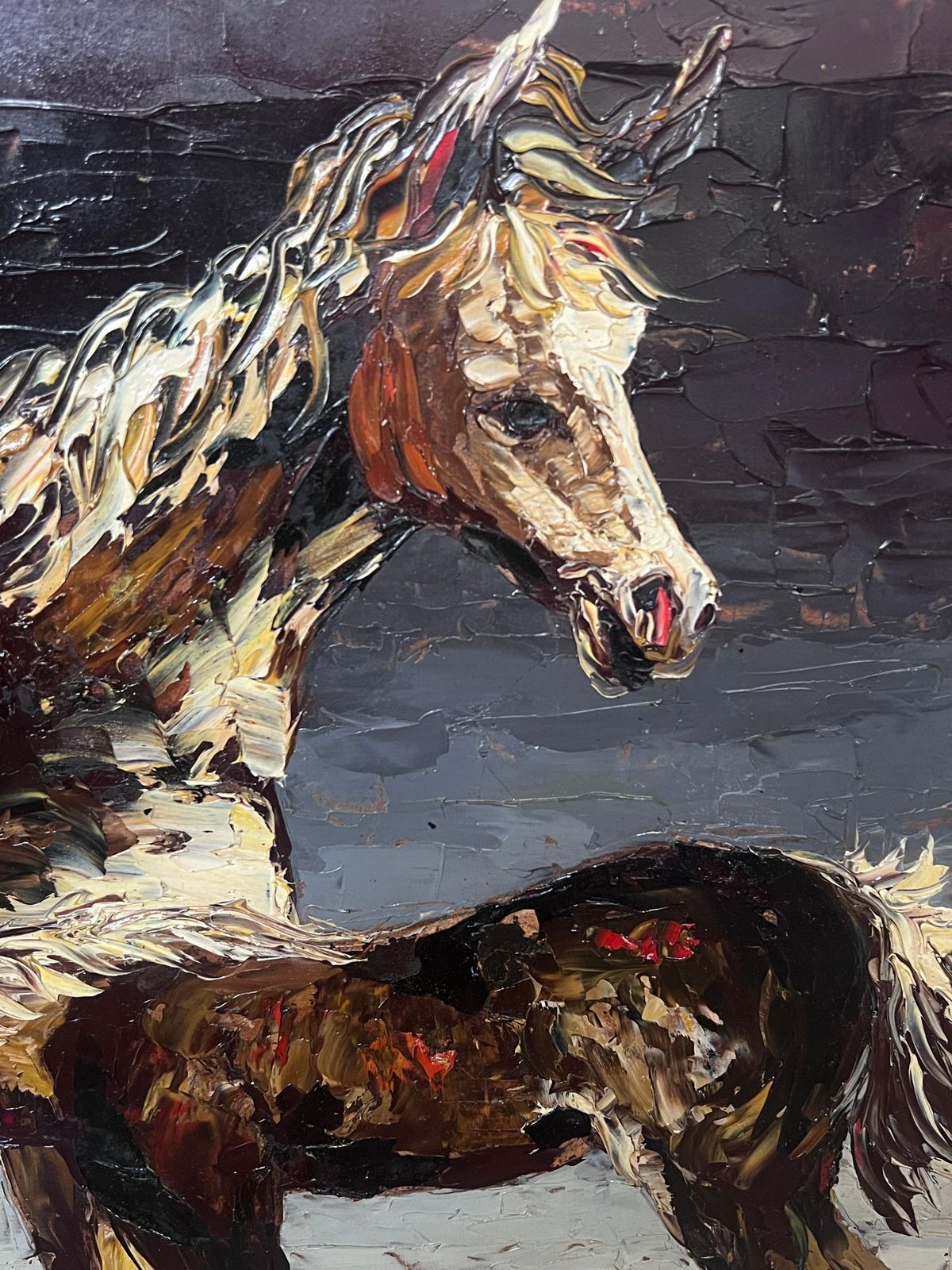 Léon Schwartz   Abrys1970's French Expressionist Signed Oil Painting Horse & Foal In Landscape photo for sale