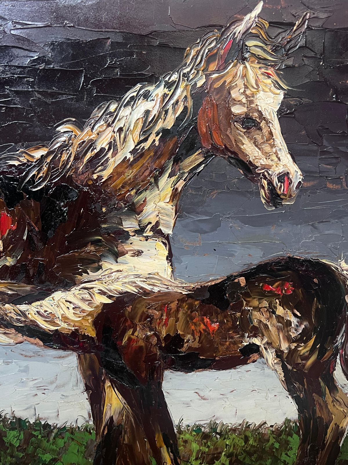 Léon Schwartz   Abrys1970's French Expressionist Signed Oil Painting Horse & Foal In Landscape photo 867.0