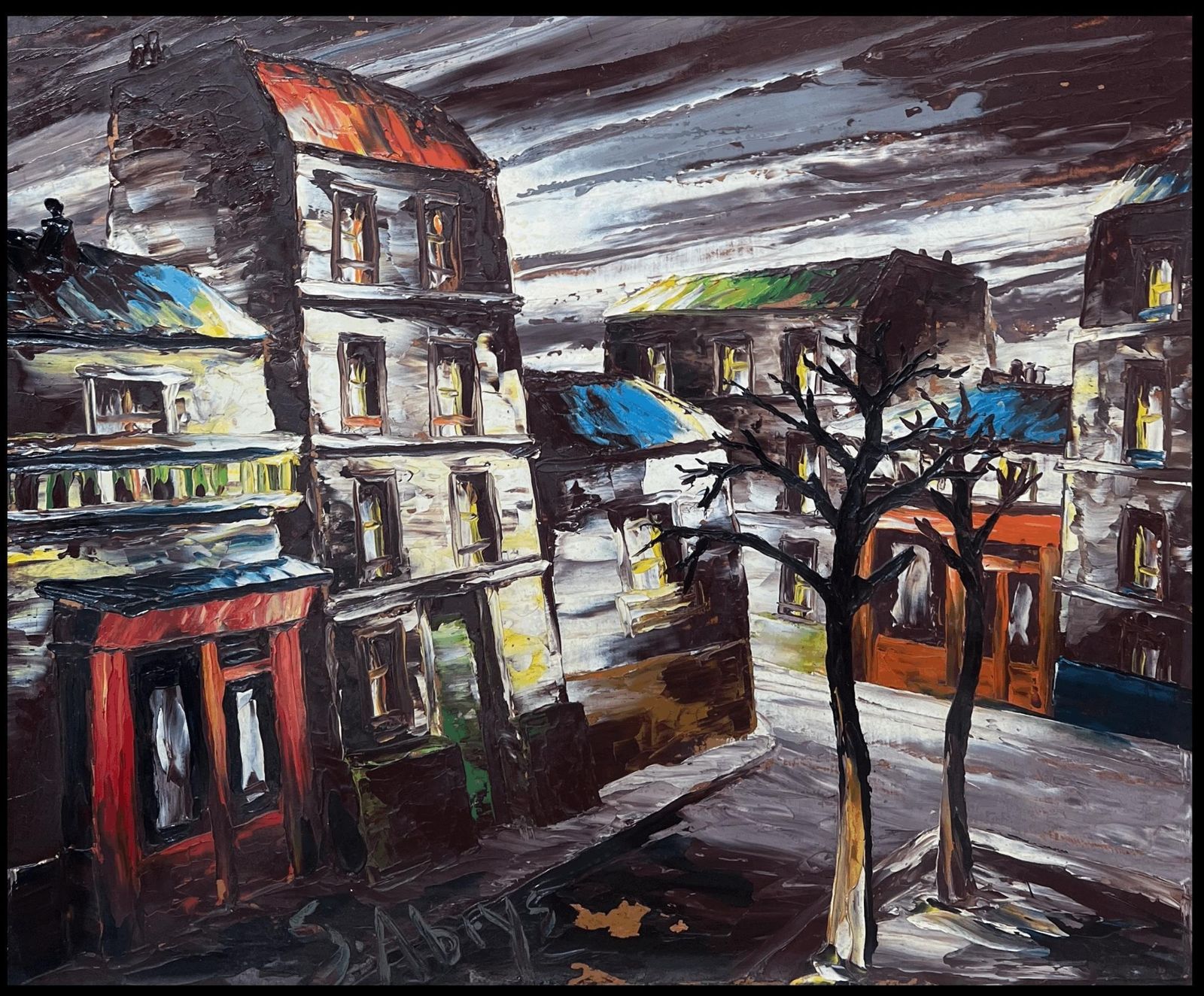 Léon Schwartz   Abrys20th Century French Expressionist Oil Painting City Streets At Night photo furniture