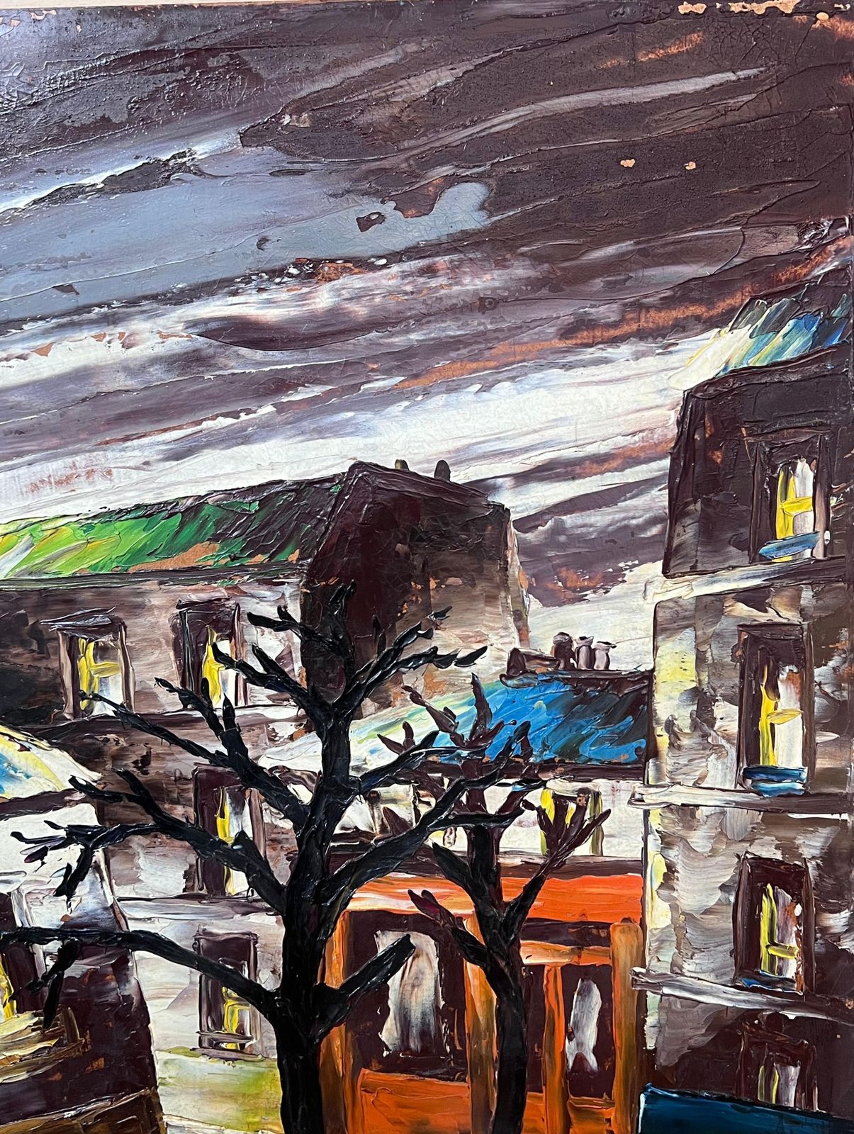 Léon Schwartz   Abrys20th Century French Expressionist Oil Painting City Streets At Night photo buy