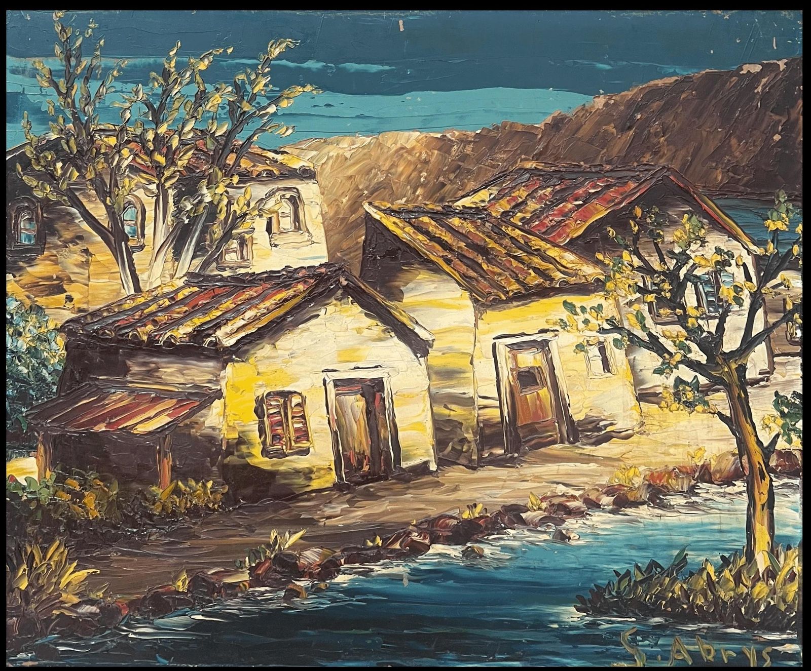 Léon Schwartz   Abrys20th Century French Expressionist Signed Oil Old Houses By River photo furniture