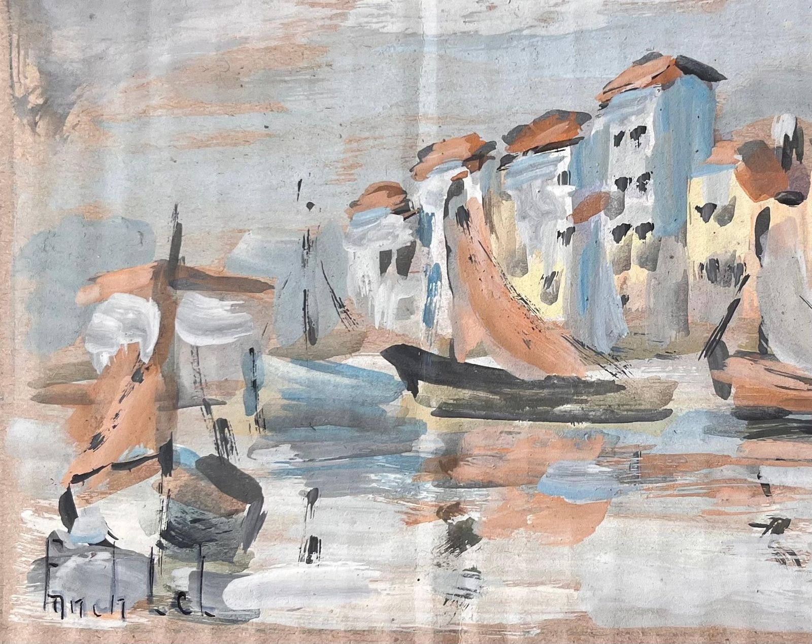 Fanch Lelfrench Harbour Scene With Sailing Boats And Seafront Houses In Le Croisic photo vinterior